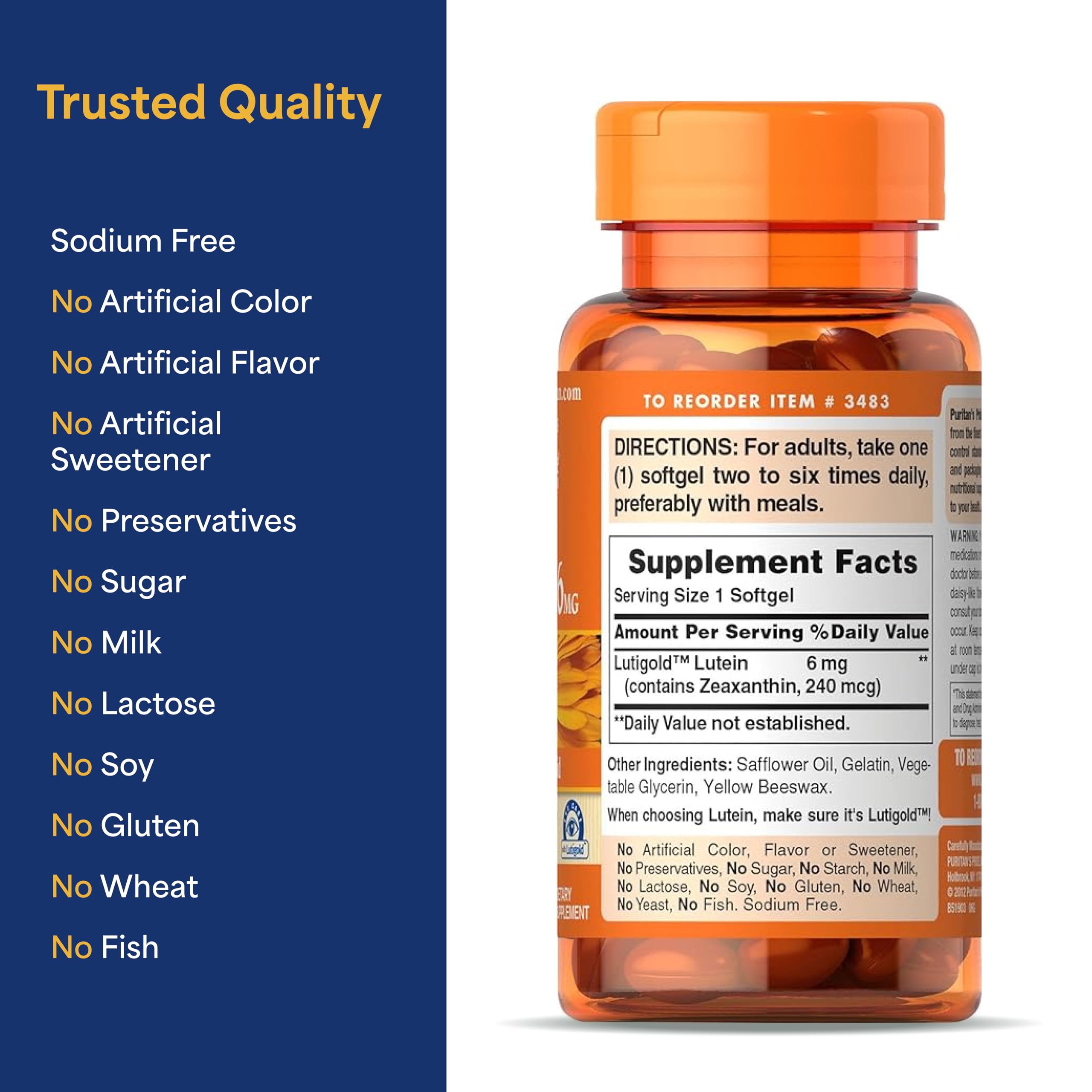 Puritan's Pride Premium Lutigold™ Lutein Carotenoid 6mg with Zeaxanthin — Amazon image 6