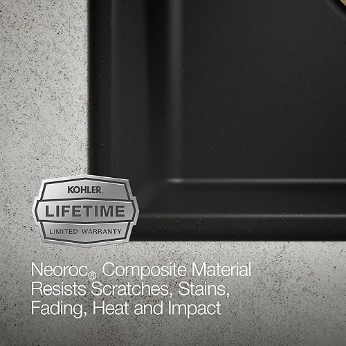 Miniatura 9 de KOHLER Kennon 28003-1-CM1 - Fregadero de cocina de montaje inferior o superior de 25 pulgadas, fregadero de cocina de un solo tazón, fregadero de