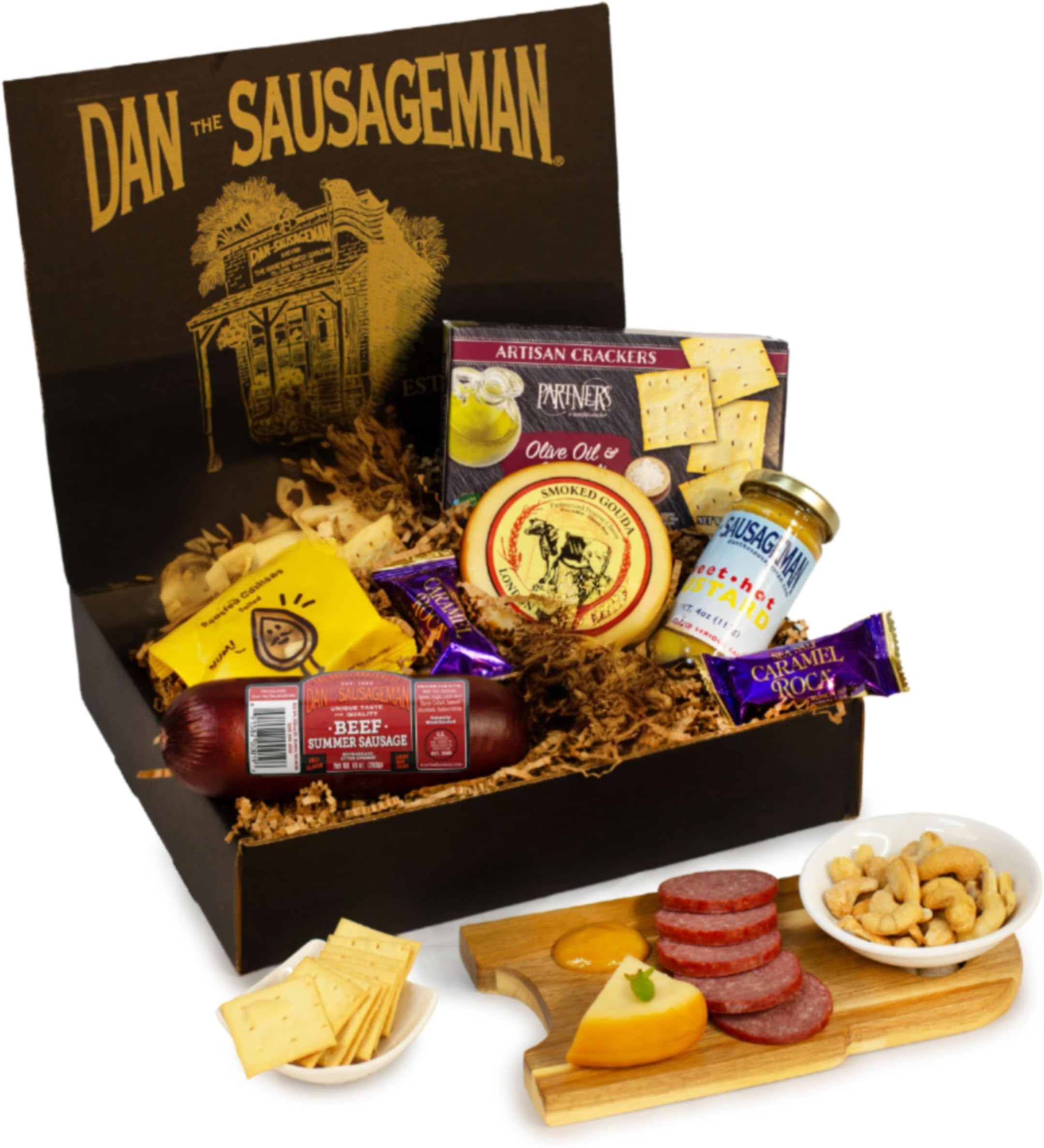Dan the Sausageman Yukon Gift Basket - Gourmet Smoked Beef Summer Sausages, Cheese & Snacks for Easy Gifting | Perfect for Father's Day, Holidays & Any Occasion, 10-Item