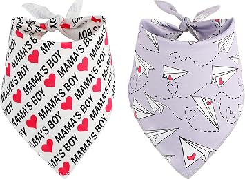 BoomBone Dog Valentines Day Bandana 2 Pack,Triangle Bibs Pet Scarf for Medium and Large Dogs