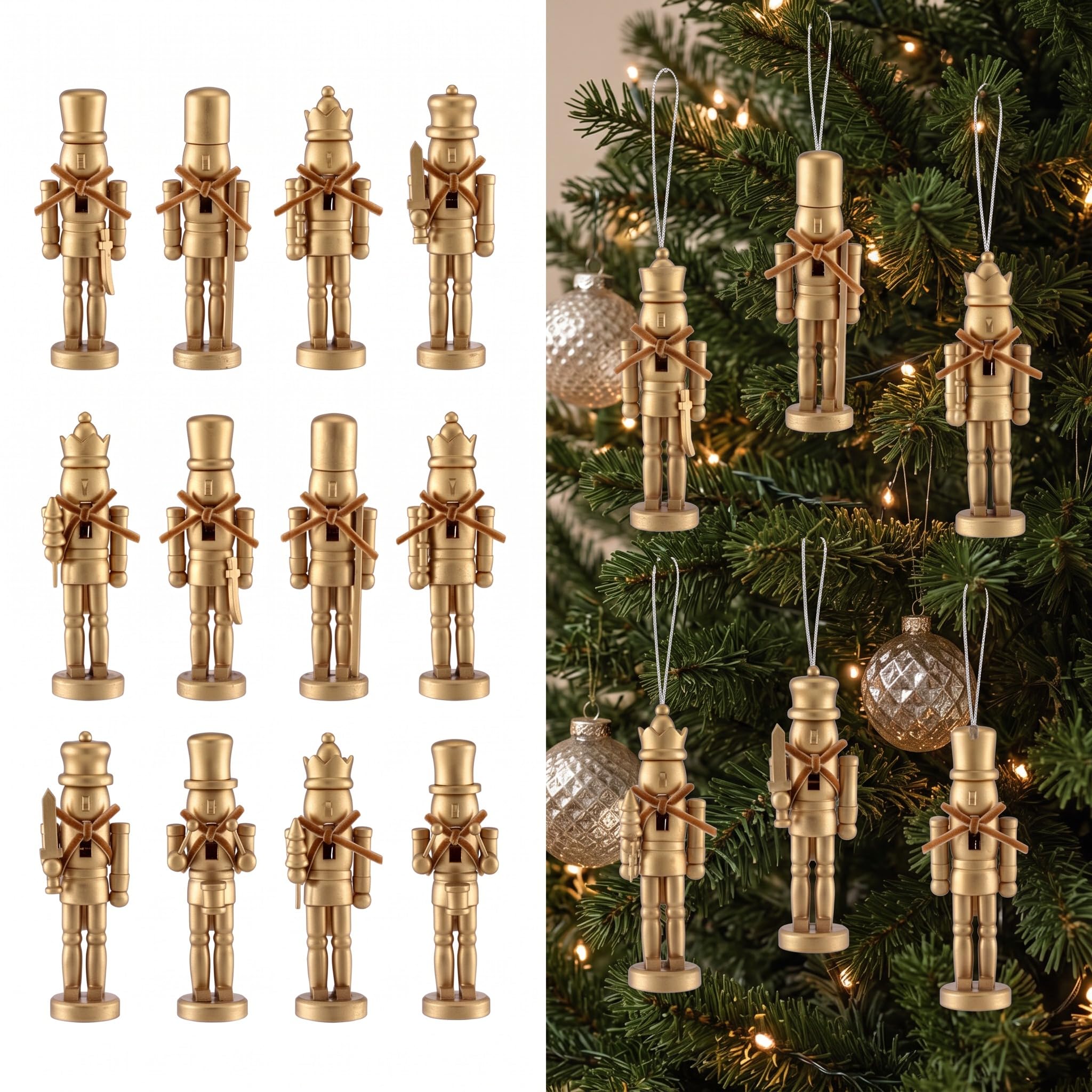 Amyhill 12 Pcs Brass Christmas Nutcracker Ornaments, Wooden Vintage