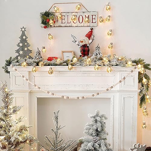 Miniatura 6 de Guirnalda de cuentas de madera de Navidad, cuentas de árbol de madera rústicas, decoración de casa de campo para chimenea, escalera (color natural y