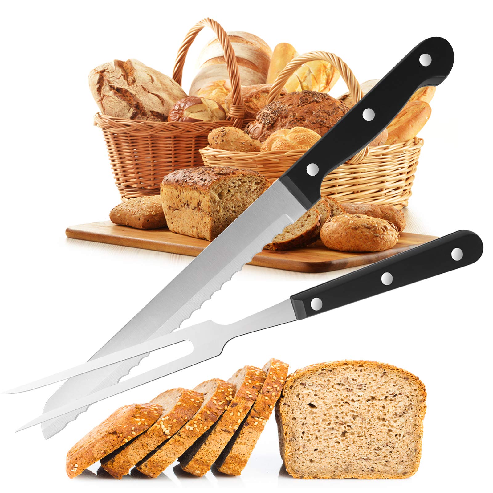 Dailyacc Bread Knife Ultra Sharp Serrated 13in Carving Knife and Fork Set Mercer Bread Knife…