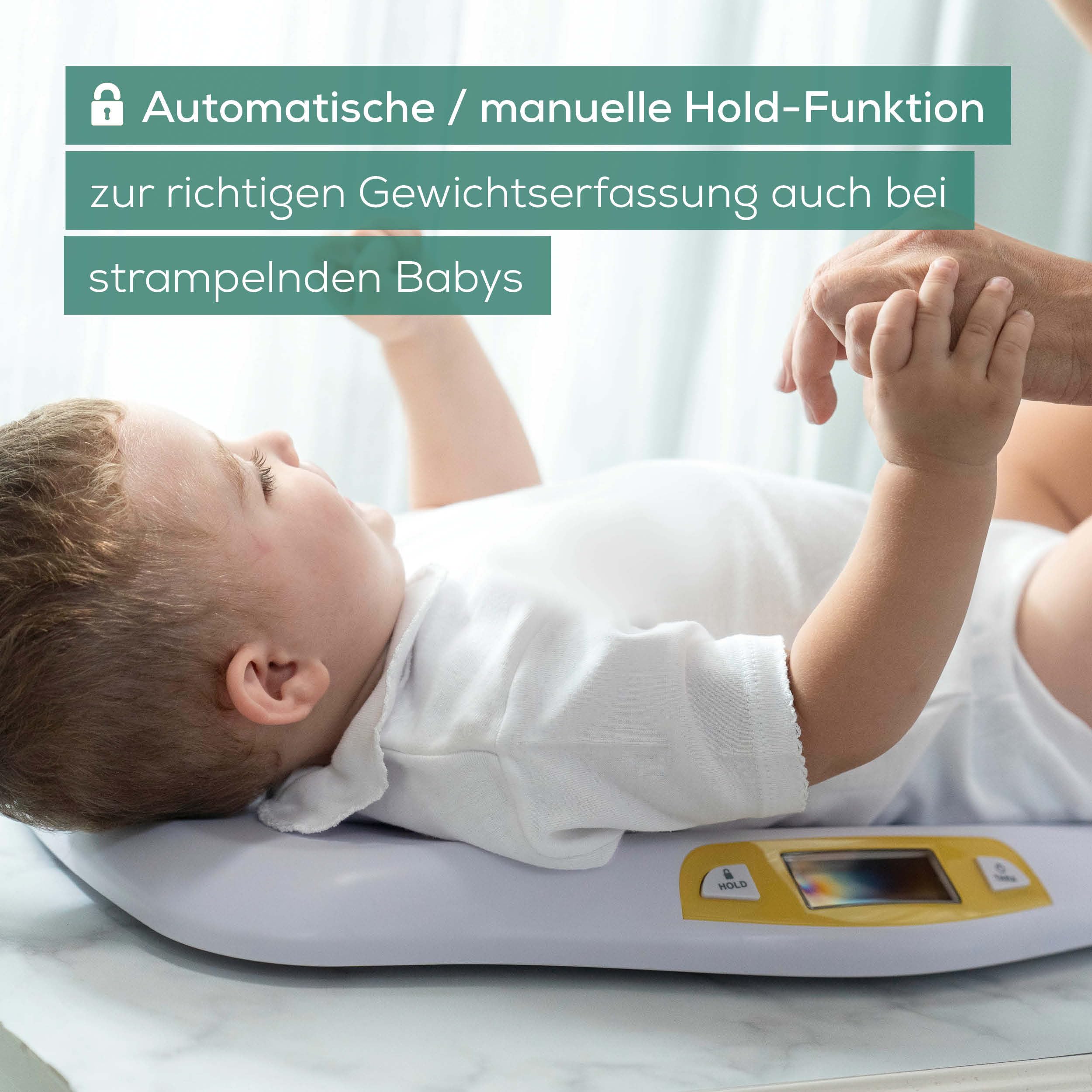 Beurer BY 80 Babywaage, mit gewölbter Oberfläche, 20 kg Tragkraft, Tara- und Holdfunktion für strampelnde Babys, Messung und Anzeige in 5g-Schritten, auch als Tierwaage verwendbar