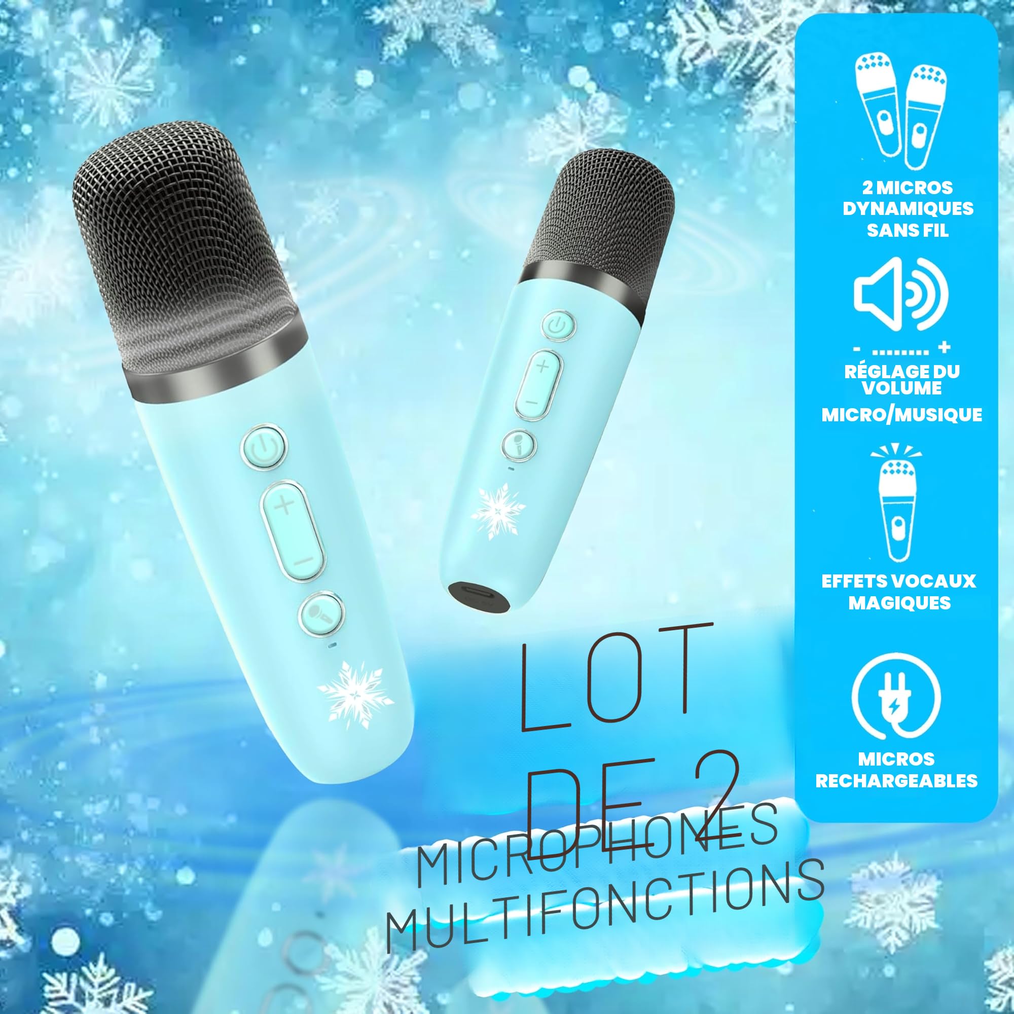 Micro Karaoke Enfant,Enceinte Bluetooth Enfant avec 2 Micros sans Fil,Micro Enfant pour Chanter, Idée Cadeau Fille 3 4 5 6 7 8 9 Ans Anniversaire,Jouet Frozen