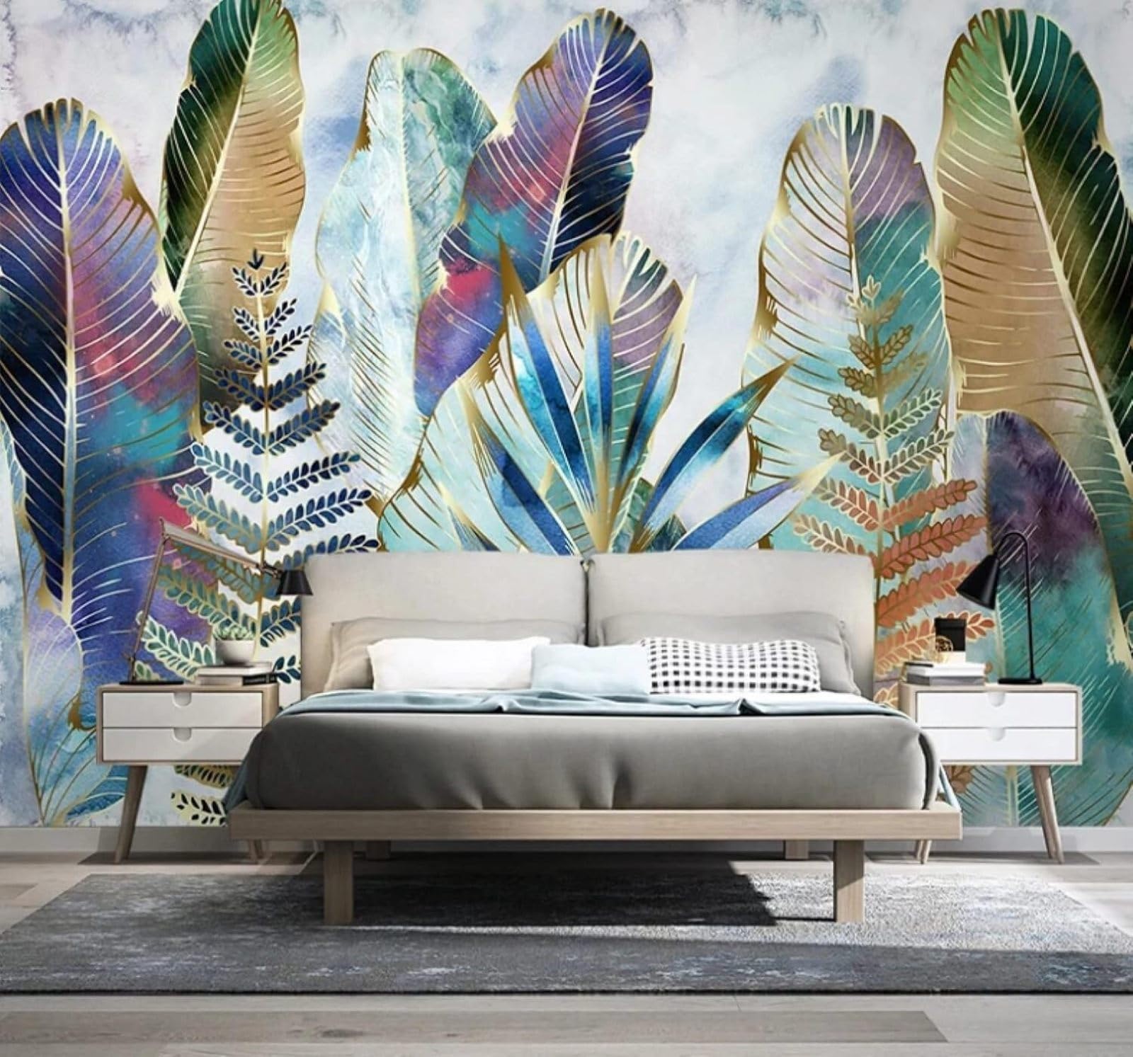 XLMING Affordable Luxury Colourful Tropical Plants Banana Leaves 3D Wallpaper Luxury Silk Study Dining Feature Sofa Grey Bedroom Living Room Tv Decorative Wall-400cm×280cm