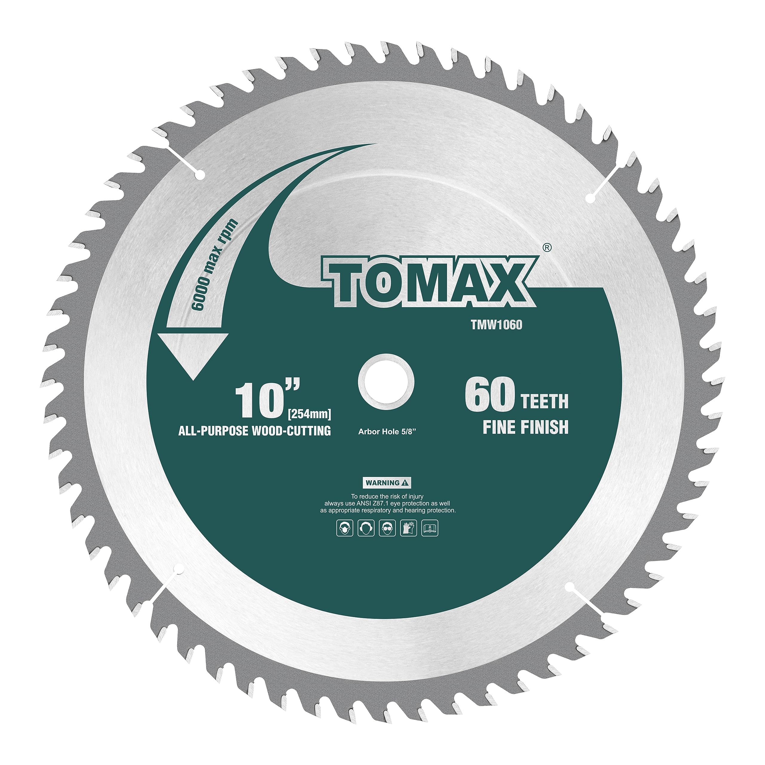 TOMAX 10-Inch 60 Tooth ATB Fine Finish Saw Blade with 5/8-Inch Arbor