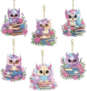 Key Chain Kit 6 Pcs 5D Feather Diamond Art Painting Keychains, Double Sided Full Drill Diamond Pasted Painting Kit Diy Diamond Art Hanging Pendant Mosaic Painting K Diamond Art Key Chains