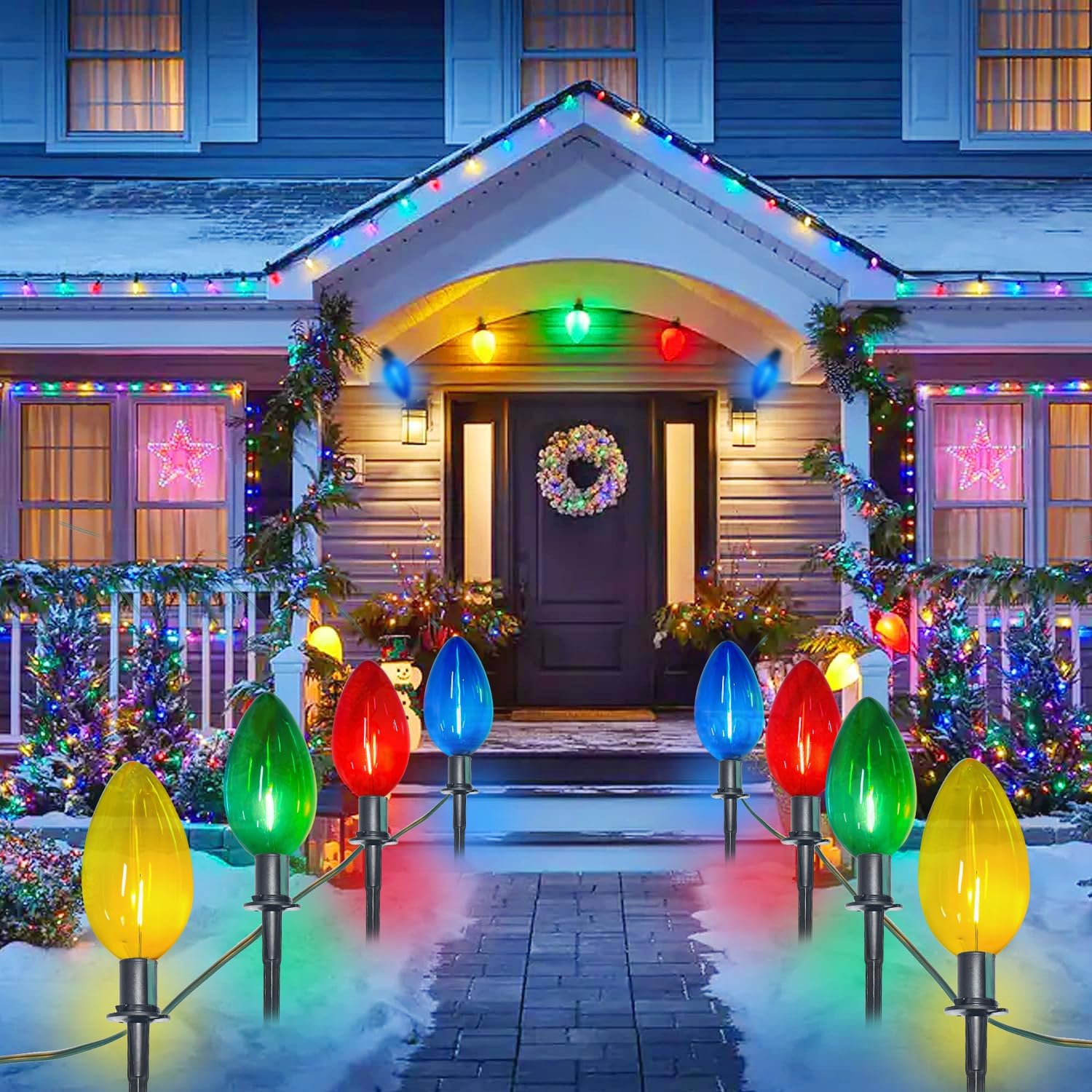 8 Pack C9 Christmas Lights Outdoor, 14Ft Big Vintage Xmas Lights ...