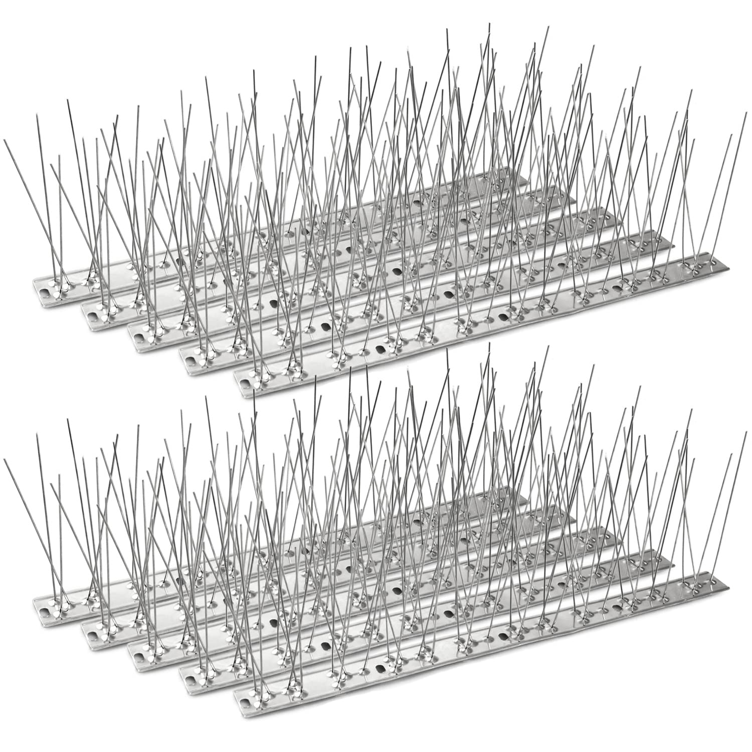 C CRYSTAL LEMON Bird Spikes Stainless Steel Strips for Bird Deterring – Heavy-Duty Bird Spikes for Outside – Designed for Pigeons, Small Birds, Crows, Woodpeckers, Squirrels – 10 Bases (10.8ft)