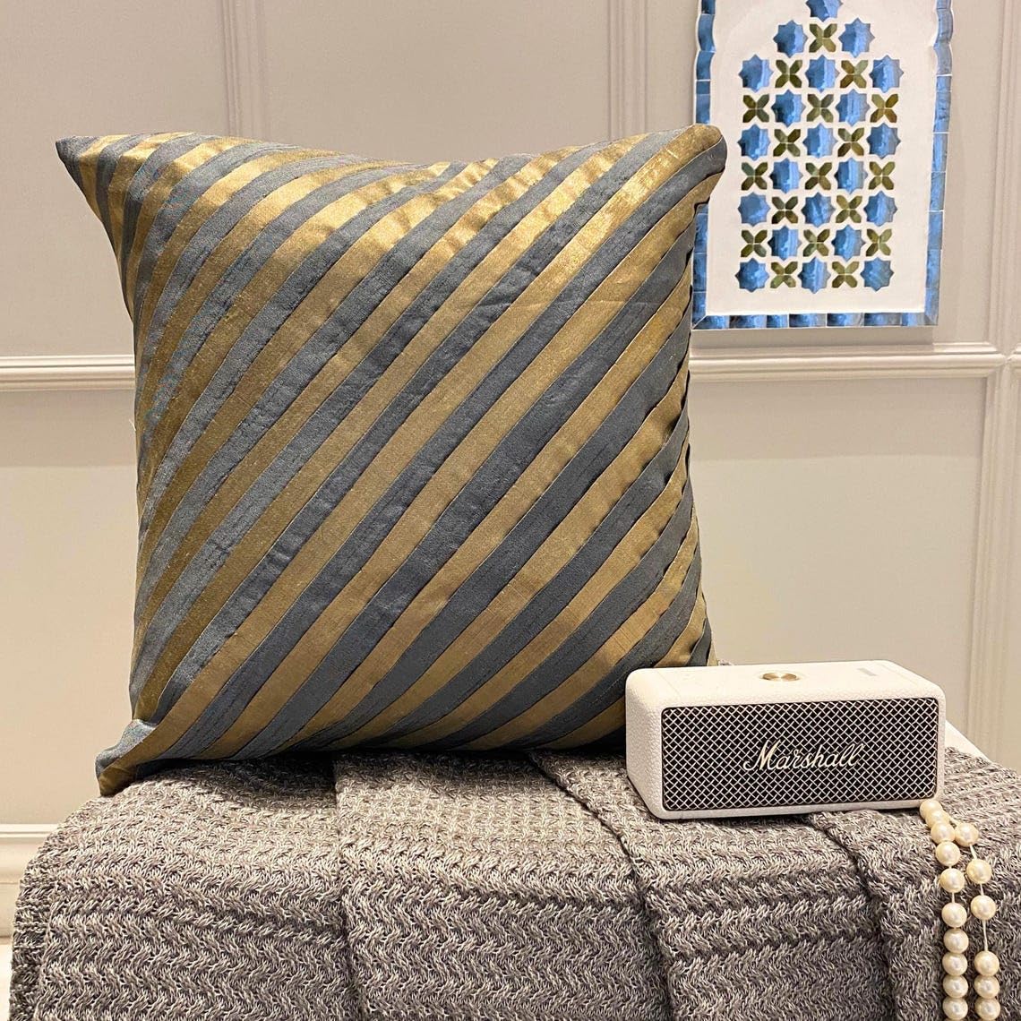 The HomeCentric Pillow Cover, Grey Cushion Cover Couch 16x16 inch (40x40 cm) Silk Decorative Pillowcase, Striped, Pintucks, Textured, Striped, Modern Sofa Pillow Covers - Unfolding Grey Copper
