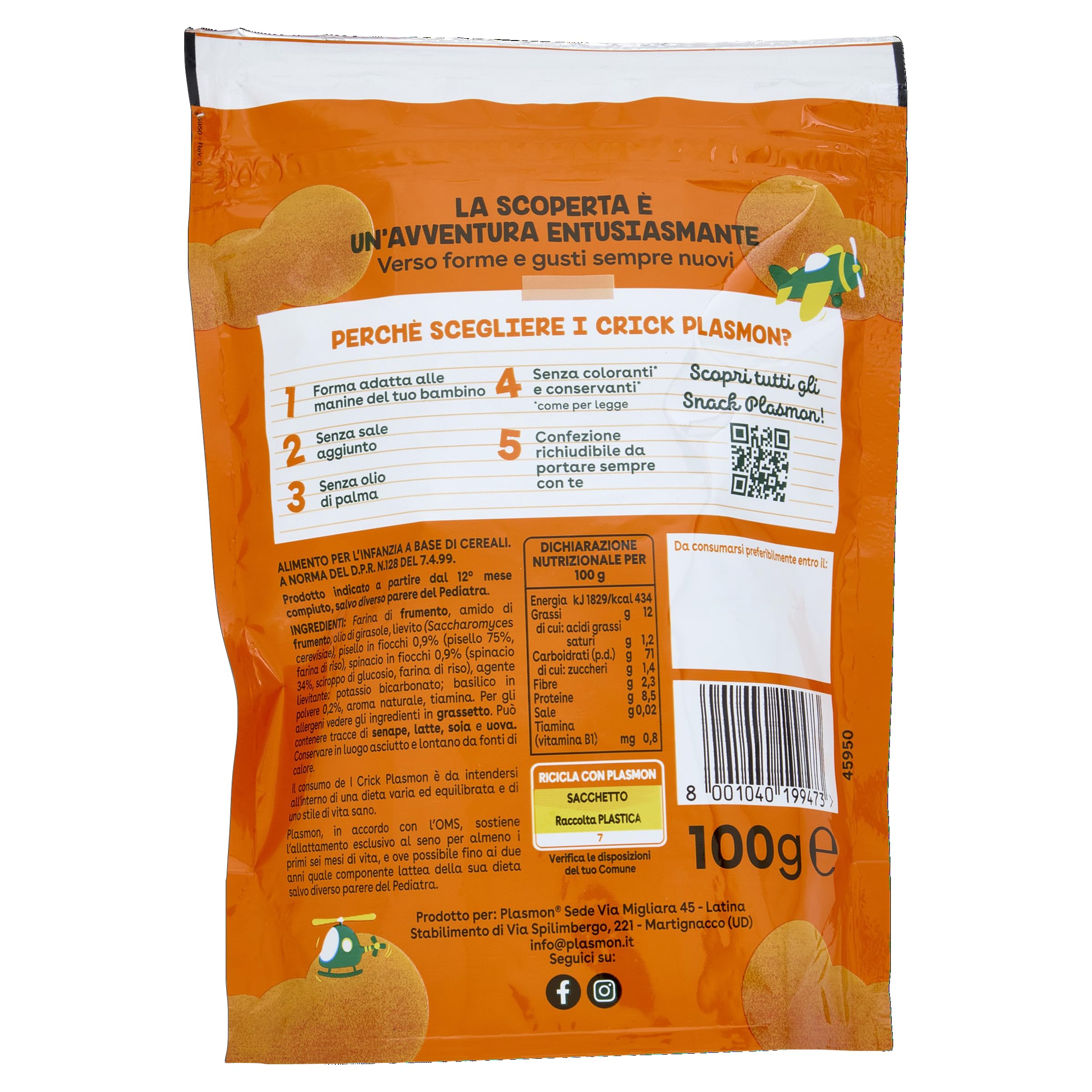 Plasmon Crick - Piselli Spinaci Basilico 6x100g