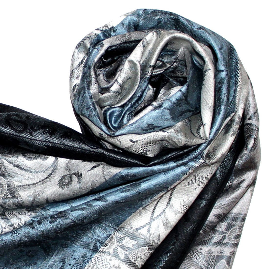 LORENZO CANA Pashmina pour la femme - écharpe de 100% soie avec les mesures de 70 x 190 cm - fait à la main – souple élégant en bleu gris argente
