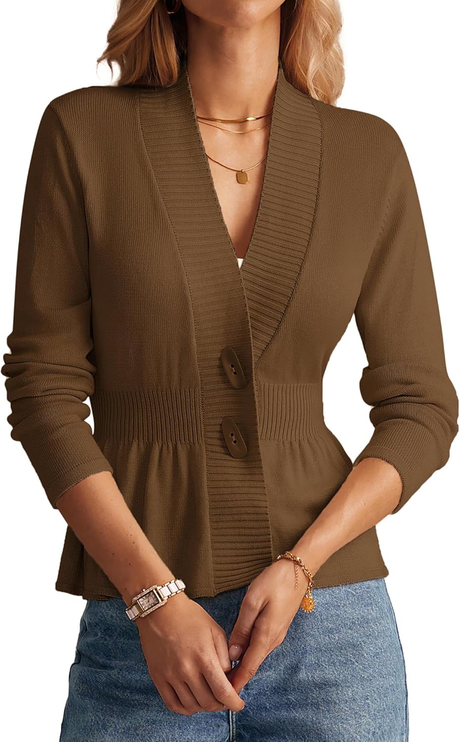 GRACE KARIN Women Cardigan Sweaters 2025 Fall,Long Sleeve Cropped Sweater Coat Trendy,Button Front Peplum Tops Lightweight