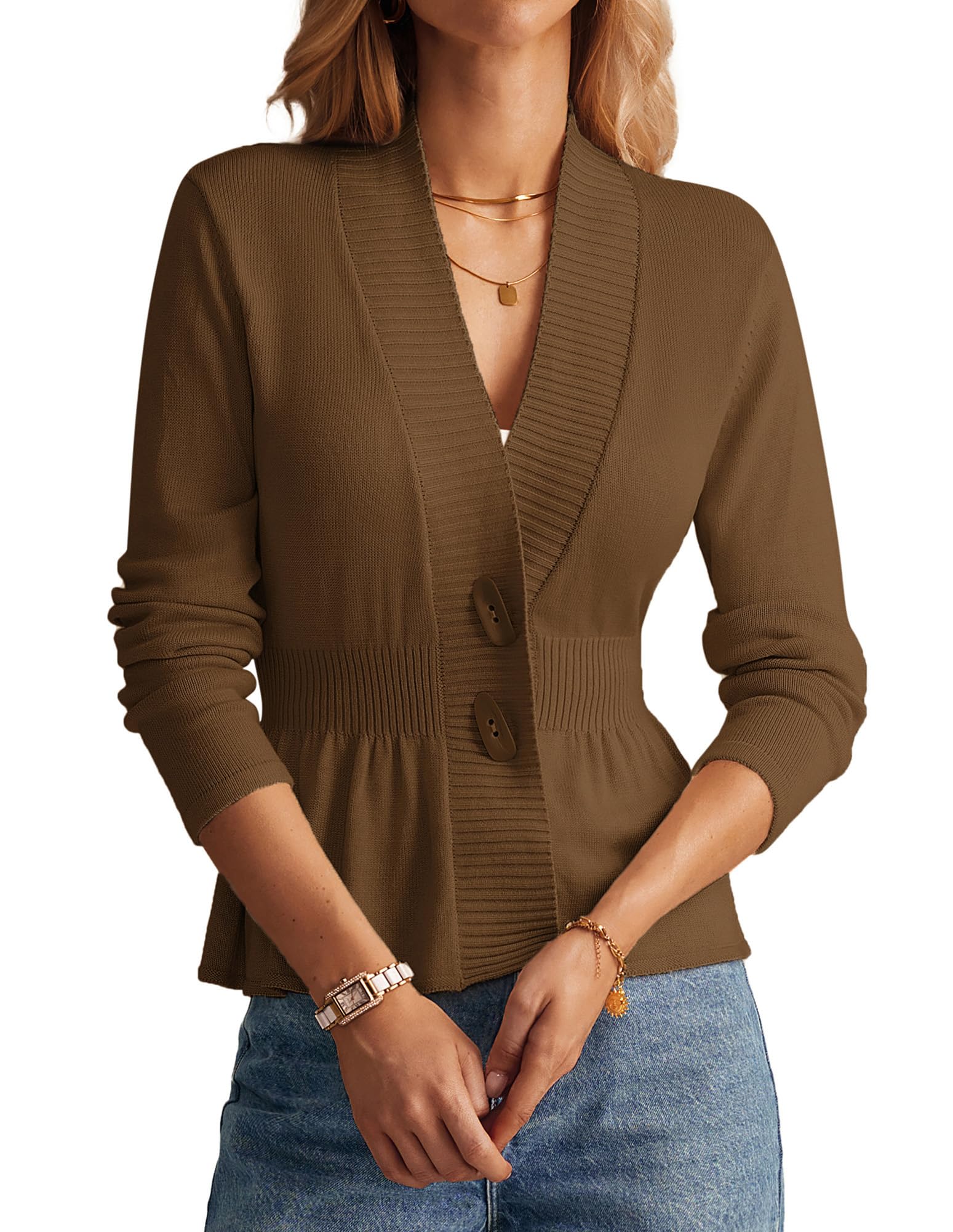 GRACE KARIN Women Cardigan Sweaters 2025 Fall Long Sleeve Cropped Sweater Coat Trendy Button Front Peplum Tops Lightweight
