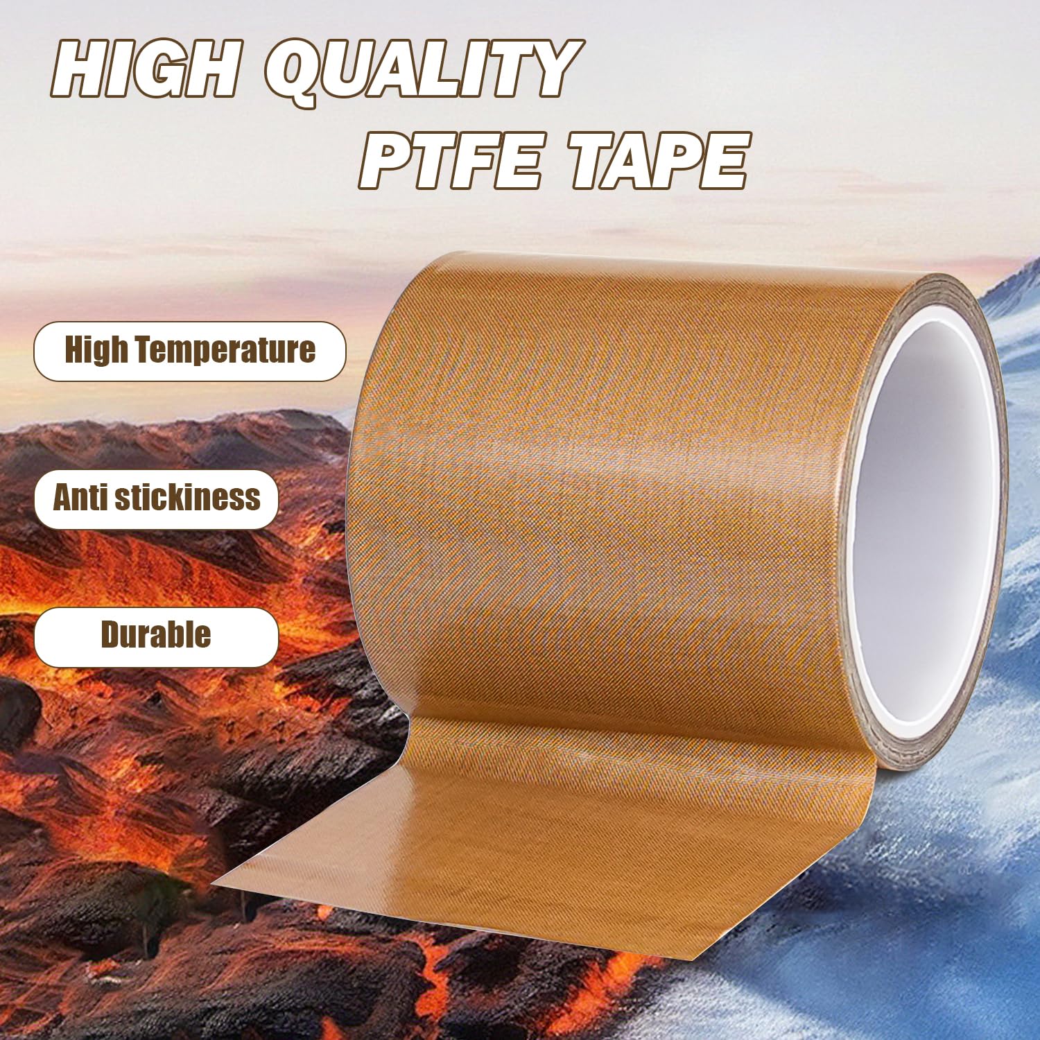 Teflone Glass Cloth Tape (4 inch x 33 Feet x 0.18mm), High Temperature PTFE Heat Resistant Adhesive Tape Non-Stick Surface for Vacuum Sealer Machine, Heat Press, Packaging, Electrical Use