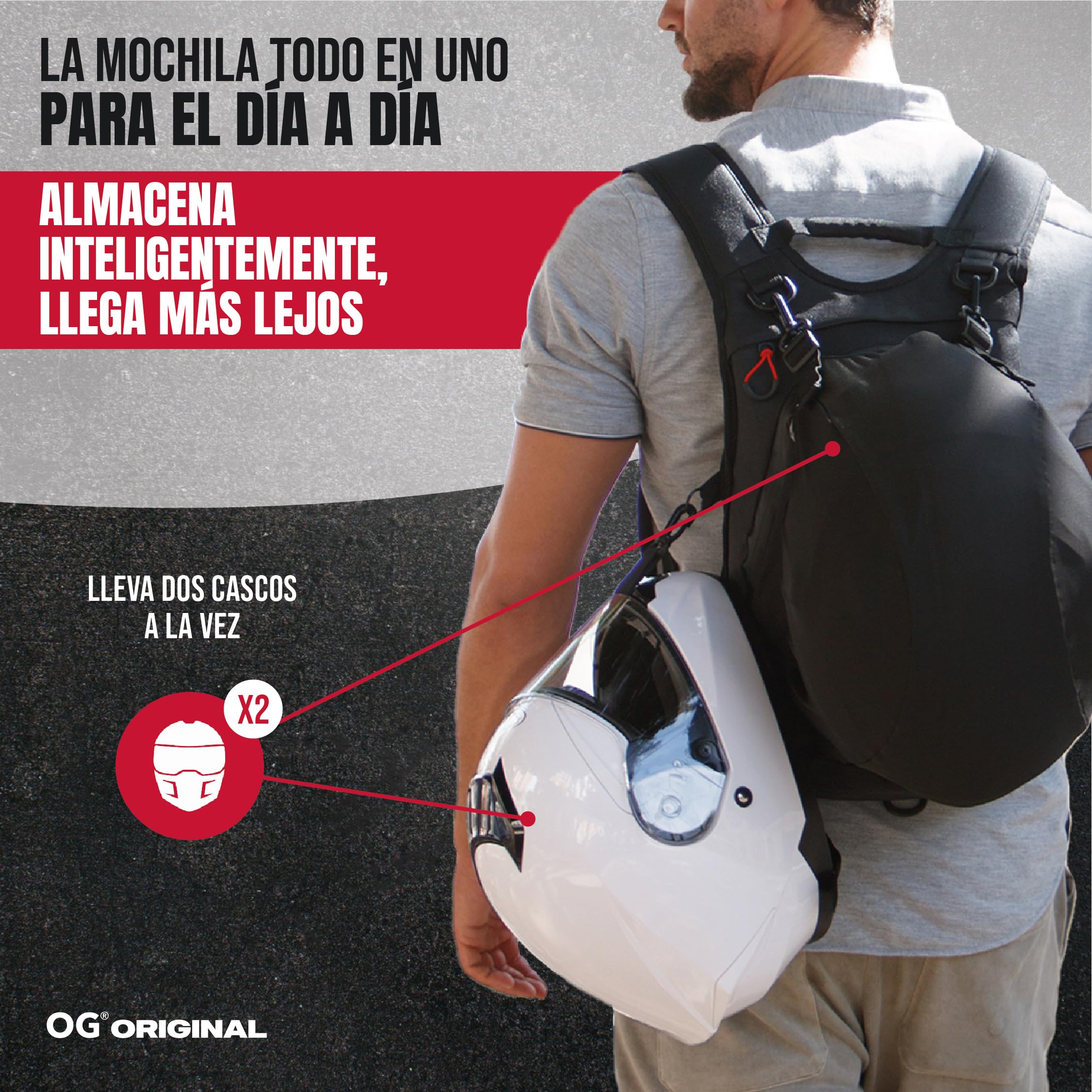 OG Online&Go Mochila Moto Negra Ligera 20L-30L, Bolsa Portacascos, Correa Casco Moto, Mochila Ciclismo, Antirrobo, Impermeable, Portátil, Reflectante