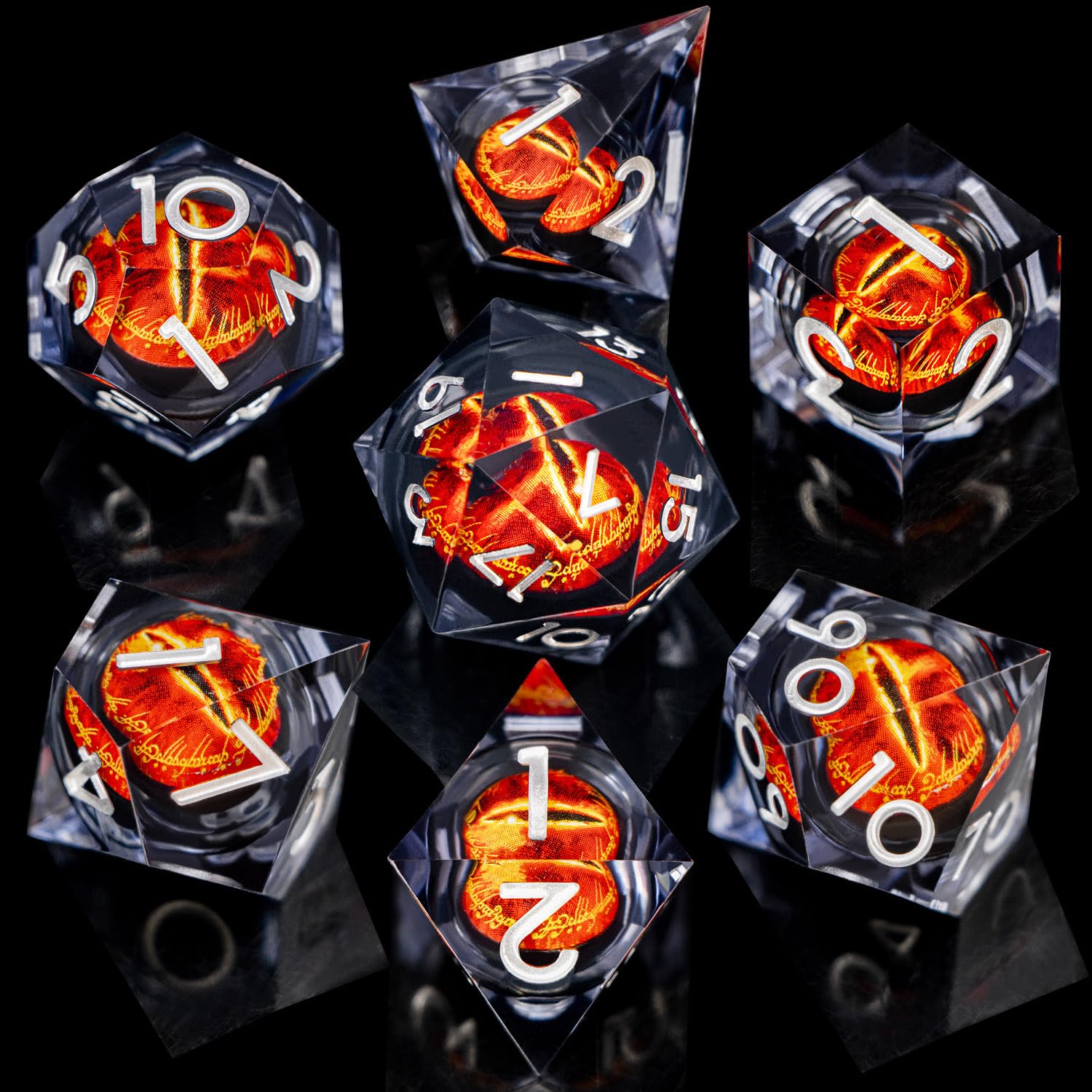ARUOHHA Gazes Eye Dice DND Resin Dice Liquid Core Flaming RPG Sharp Edged Dice Set including Gift Box - Image 2