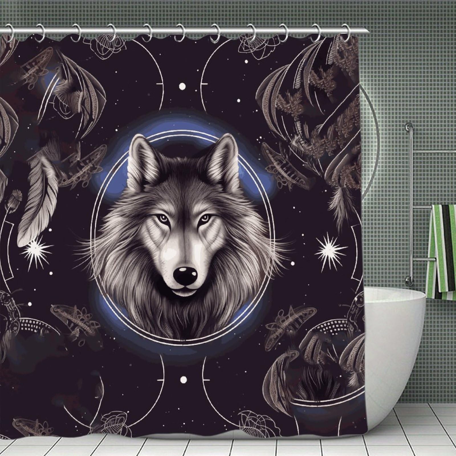 VstaDank Wolves and Dream Catchers Bath Curtain Elegant Heavy Duty Shower Curtains 70x70 in Rustic Farmhouse Cloth Shower Curtains Neutral Modern Bath Curtain for Bathroom