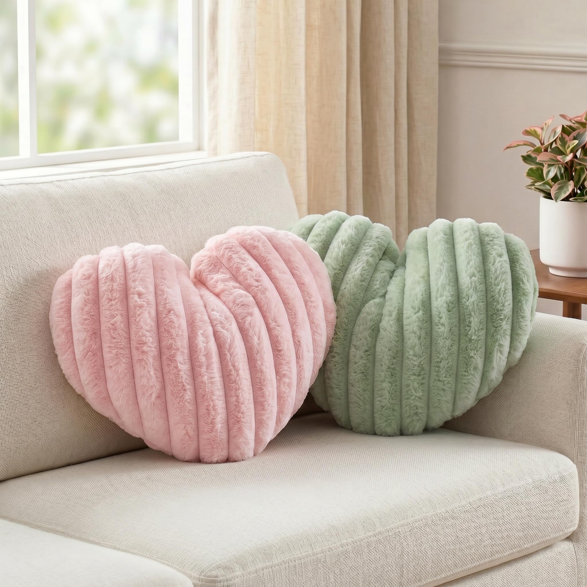 Hkyuechi Girls Pink Green 2 Pack Heart Pillow Cushions Soft Plush Decorative Throw Pillows