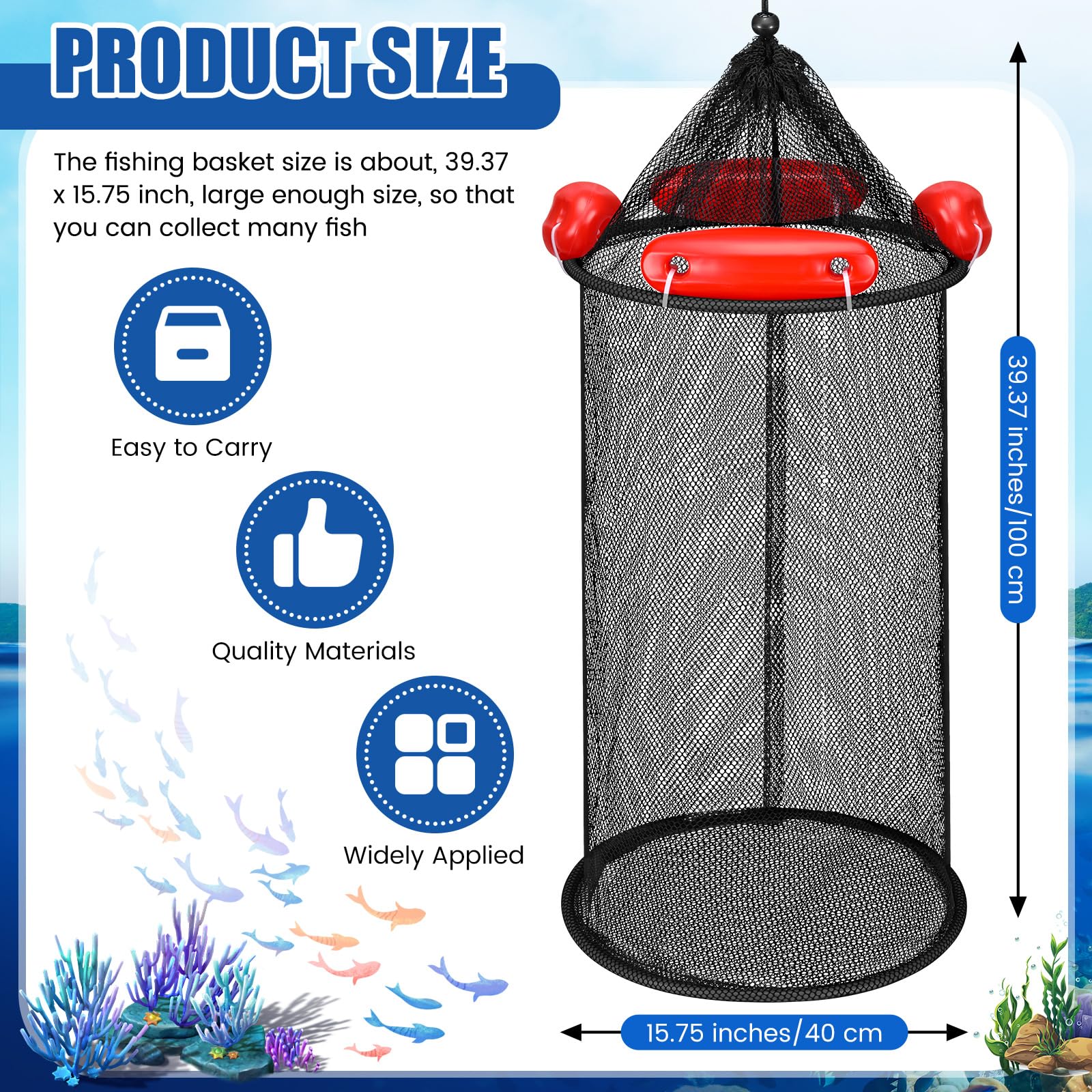 Cesta de pesca flotante plegable grande para peces, cesta de pesca flotante, cubo de red para almacenamiento de cebo, jaula para mantener camarones de pececillos