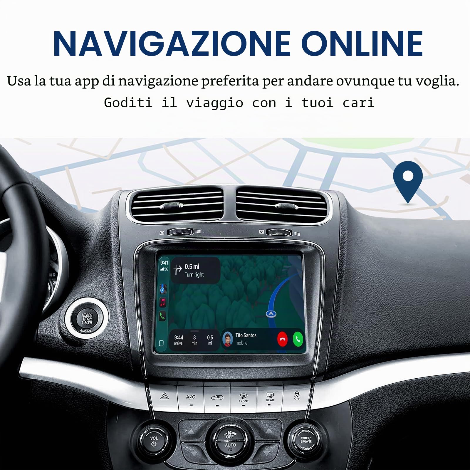 Wireless CarPlay e Android Auto Kit di Retrofit Decoder per Fiat Freemont | Adattatore di Plug & Play per Chrysler 300C / Dodge / Maserati con SWC, Wi-Fi, Bluetooth, Controllo Vocale e Navigazione GPS