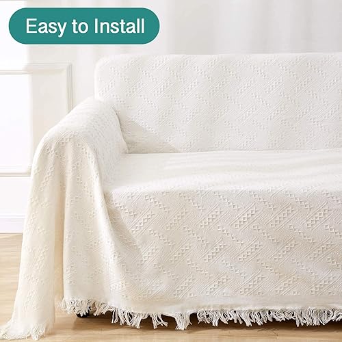 Miniatura 4 de WJXBoos Mantas para sofá, manta de color sólido con borlas, acogedora manta de algodón tejido de punto con patrón de espiga para sofá, funda de