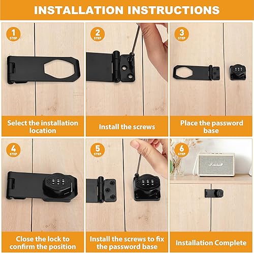 Miniatura 8 de Cozy Tower Cerradura de combinación de cerrojo de 4 pulgadas y 180 grados para gabinete, cerradura combinada para armario, cajón, puerta de armario,