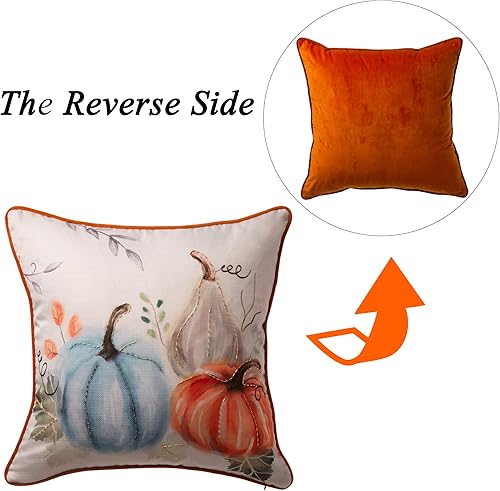 Miniatura 3 de eUty Funda de almohada con estampado de calabaza y cuentas hechas a mano de 20 x 20 pulgadas, funda de almohada festiva para sofácama, funda de