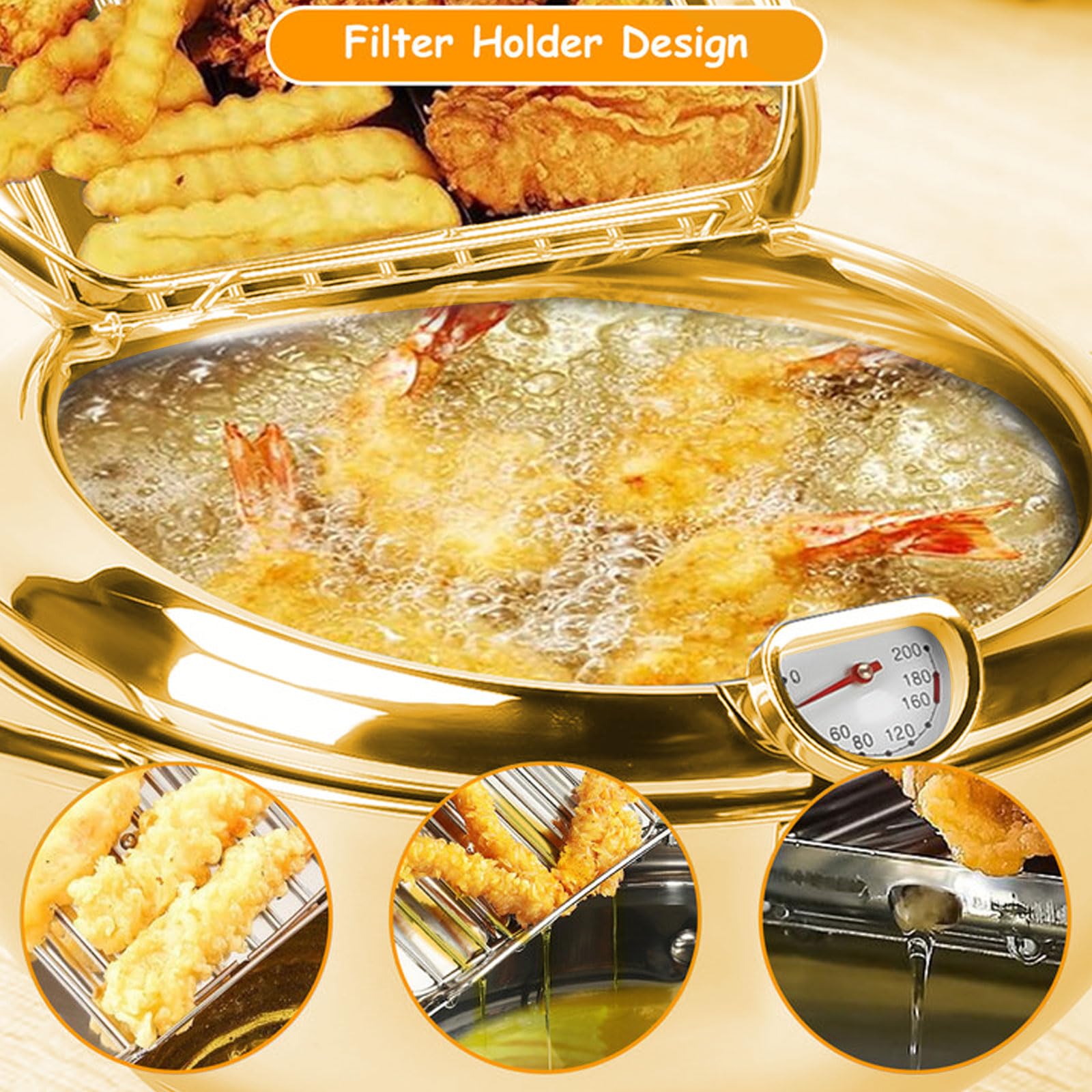 Tempura Fryer Pot Saltlas 4.4QT Stainless Steel With Thermometer ...