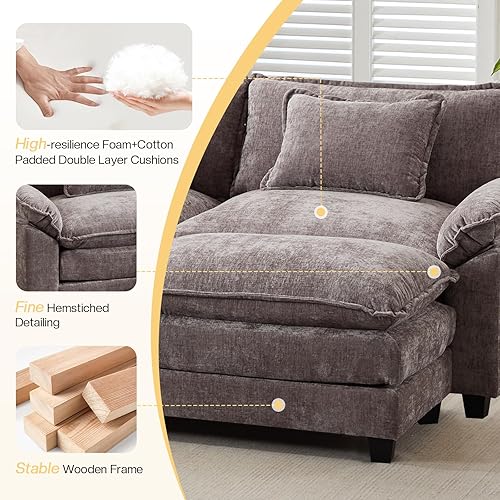 Miniatura 4 de Sofá seccional, sofá modular de nube con otomana, sofás de asiento profundo con almohadas, cómodo sofá biplaza de felpilla para sala de estar,