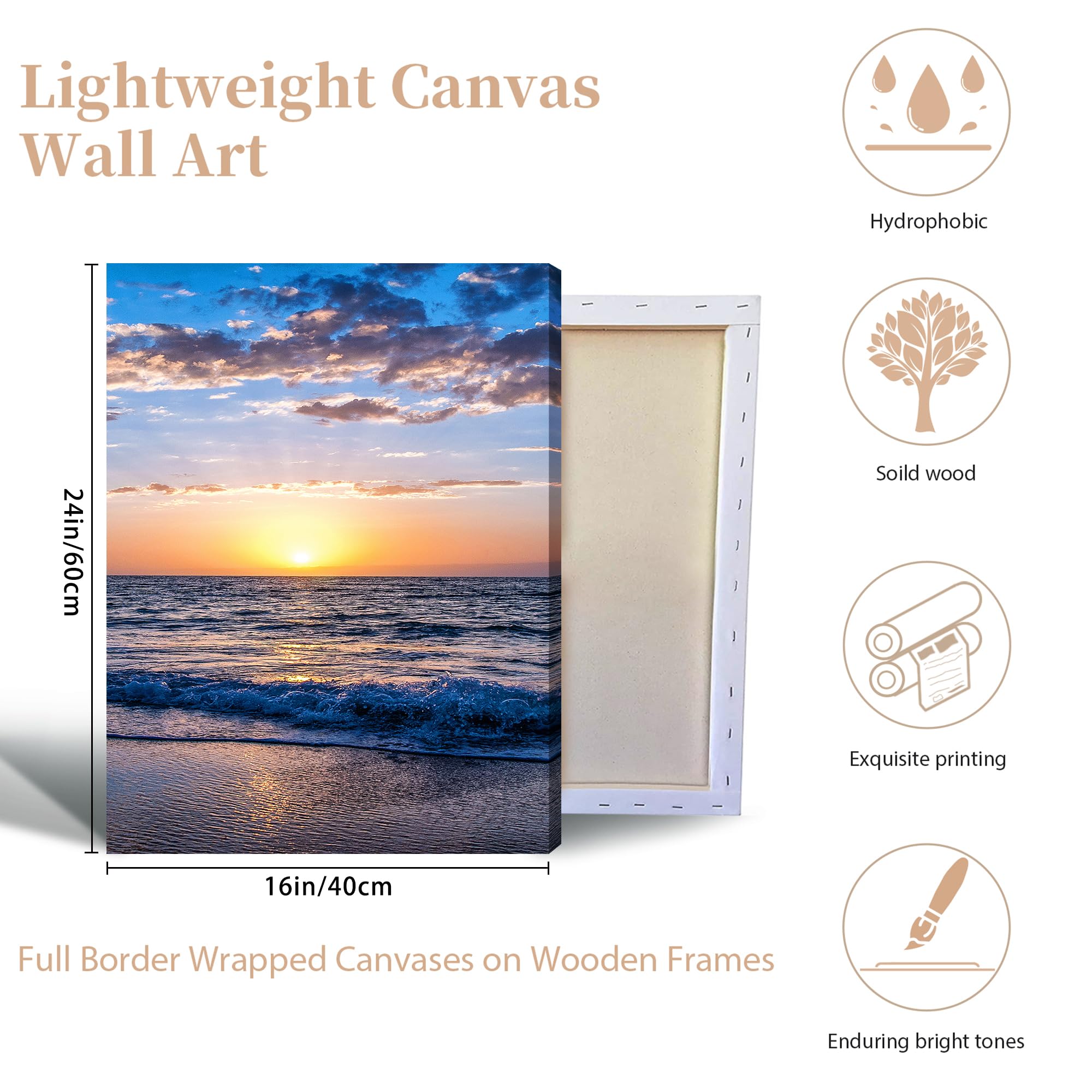hyidecorart Quadro Moderno Soggiorno, 3 Pezzi Quadri Spiaggia Tramonto Stampe Su Tela, Decorazioni Camera Da Letto Bagno Cucina Ufficio Sala Da Pranzo Bar