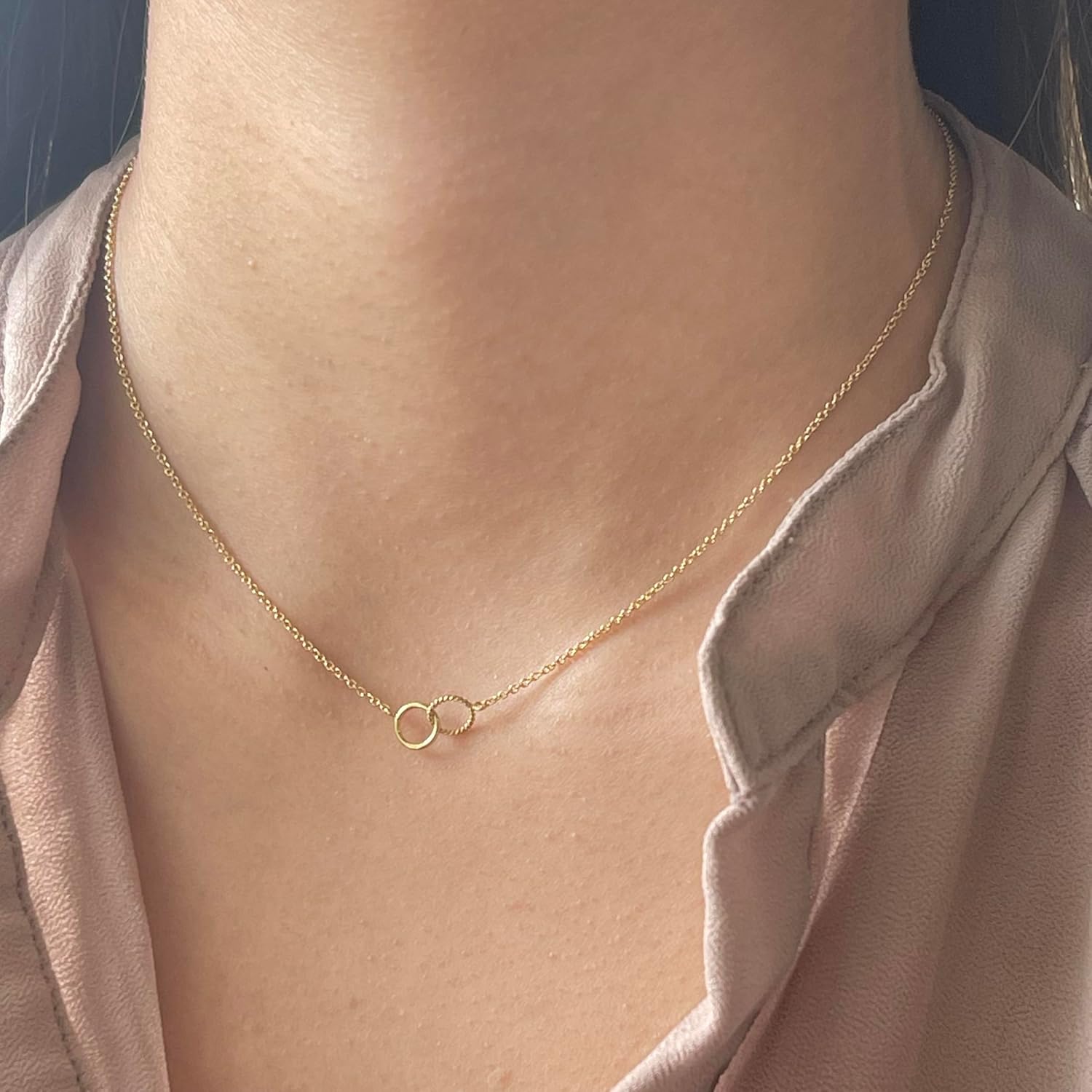 Interlocking Double Ring Friendship Love Necklace in Gold Finish - Image 4