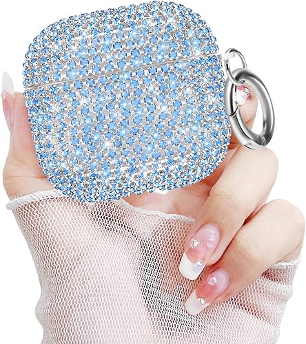 Miniatura 17 de Funda para AirPods Pro de 2 generación, funda de lujo con diamantes de imitación brillantes con llavero para mujeres y niñas, anti-pérdida de Negro
