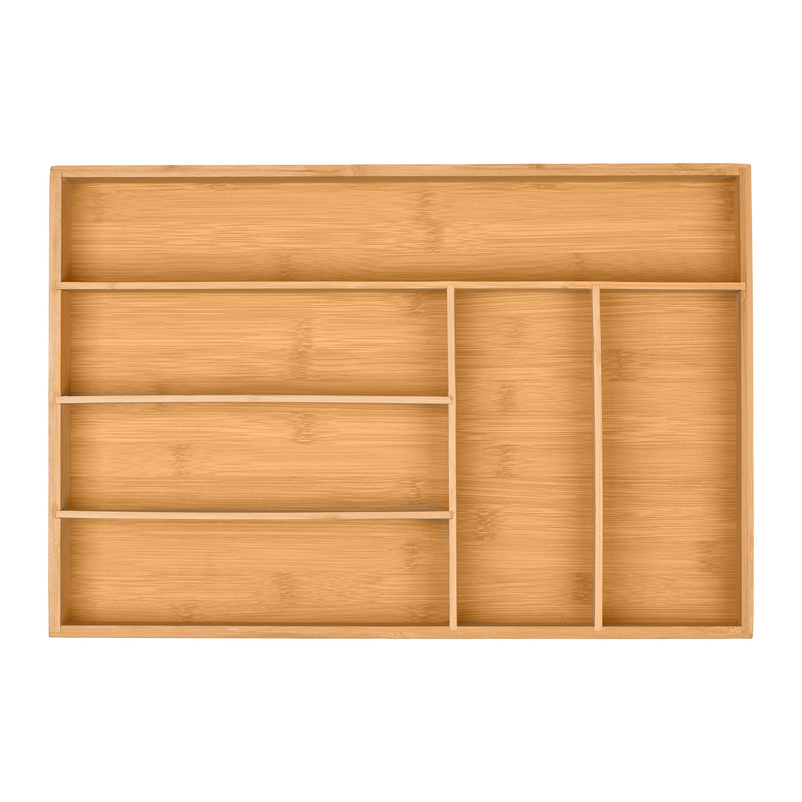 Relaxdays Cutlery Tray, 6 Compartments, Bamboo, Small Kitchen Drawer Insert, for Utensils, 5 x 44.5 x 30 cm, Natural