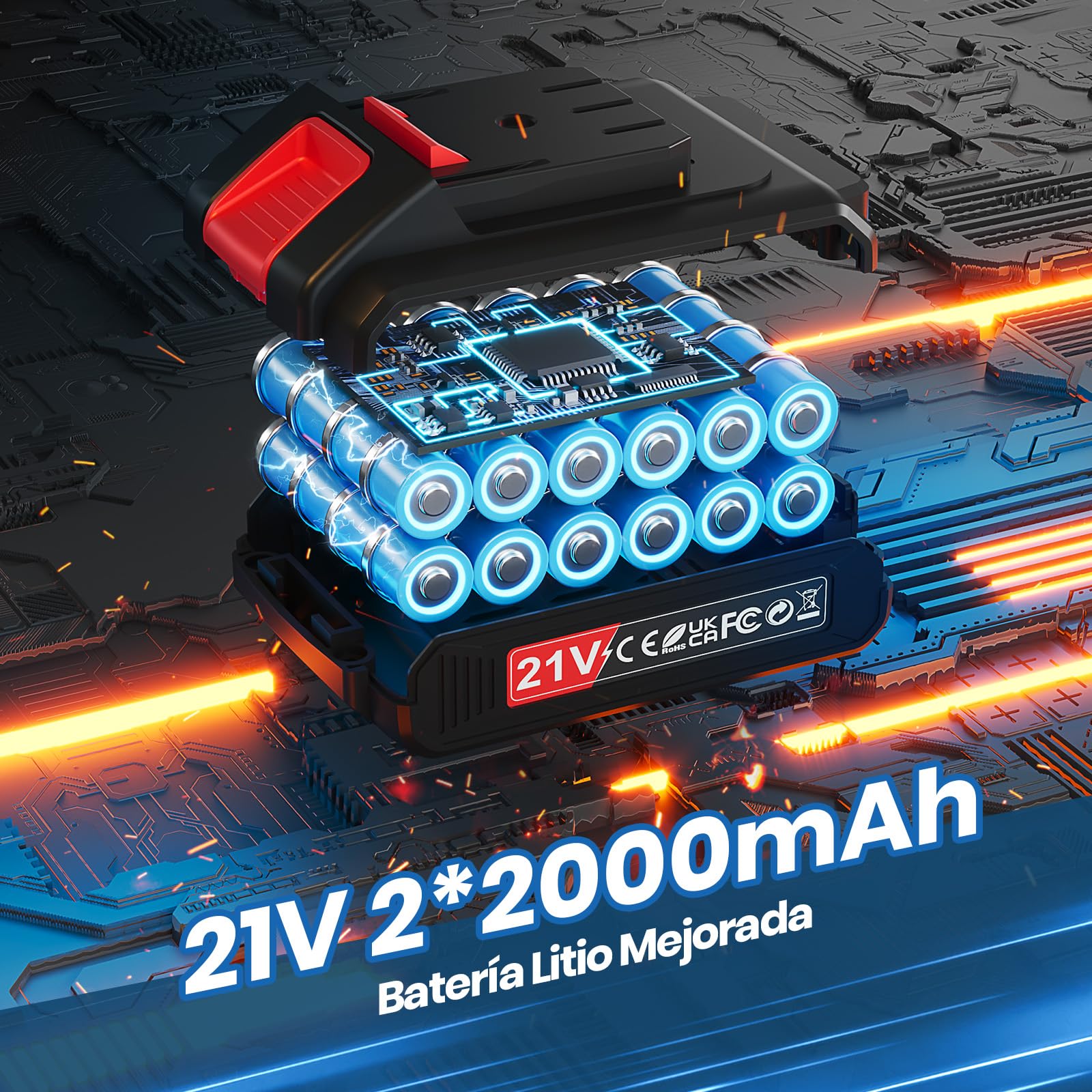 21V Taladro Percutor a Bateria, Taladro Inalámbrico con 2x2,0Ah Baterías, Taladro Atornillador Batería Torque Máximo 45Nm, 25+3 Ajustes Torque, Doble Velocidad, Luz LED, 29 Piezas Accesorios