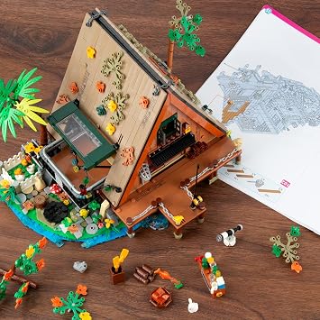 Vziimo A-Frame Cabin Building Set, MOC Ideas Cabin House Collectible Model Kit with LED for Adults and Kids Age 12+, Gifts for Nature and Architecture Lovers (1486 Pcs)