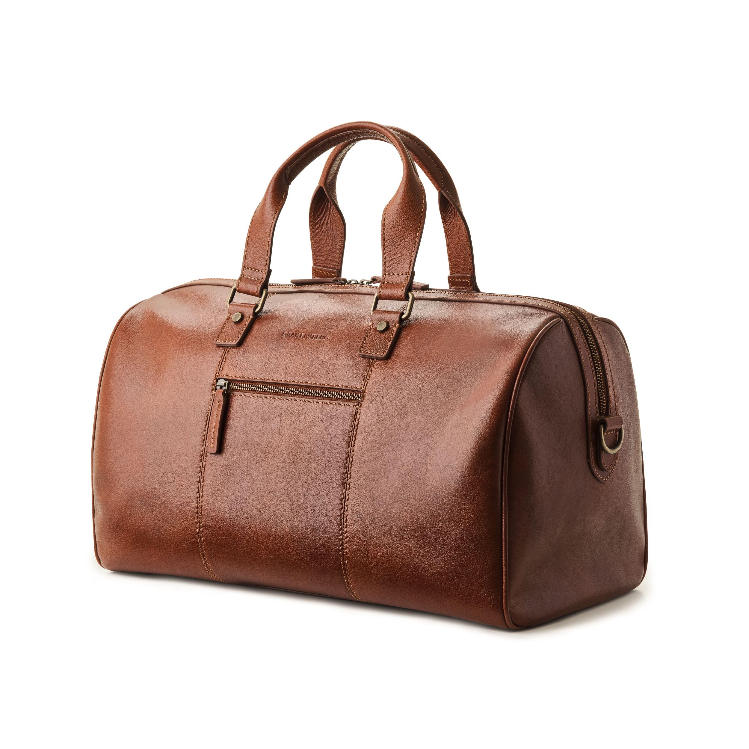 DRAKENSBERG Bolso de viaje de piel 'Romeo' (48 cm) pequeño y elegante, para hombre y mujer, equipaje de mano autorizado, Castaño-marrón, Handgepäck 48cm, 35 Liter, Bolsa de viaje de cuero auténtico