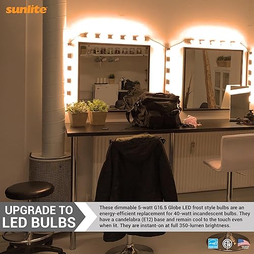 Miniatura 5 de Sunlite Bombilla LED G16.5 40295, 5 vatios (equivalente a 40 W), 350 lúmenes, blanco suave de 2700 K, regulable, base de candelabro E12, bombillas