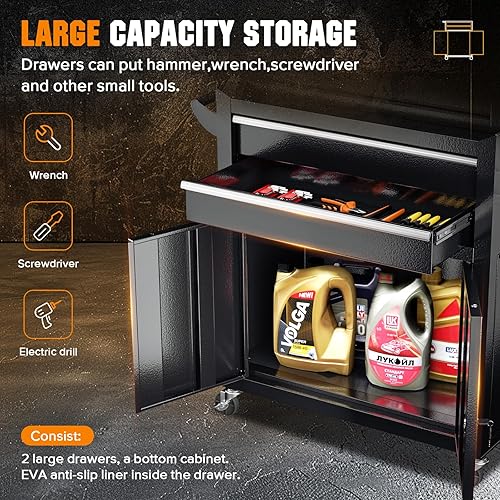 Miniatura 5 de Crownland Caja de herramientas con ruedas de 8 cajones con ruedas, armario de herramientas desmontable 2 en 1 con cerradura con cajones y