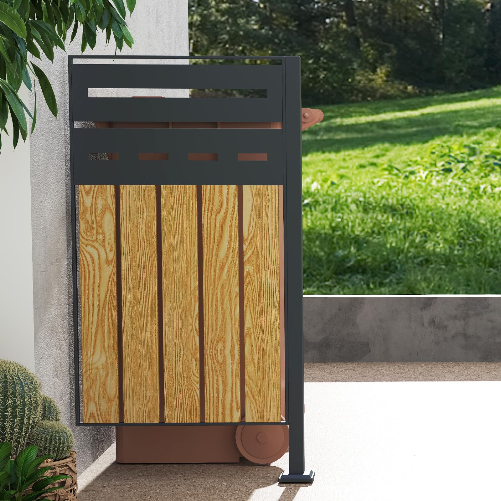Mülltonnenzaun, Erweiterungsmodul Mülltonnenbox für 60-240L Mülltonnen, Mülltonnenverkleidung mit Sichtschutz, 80x150x5cm für 1 Mülltonne, Holzoptik