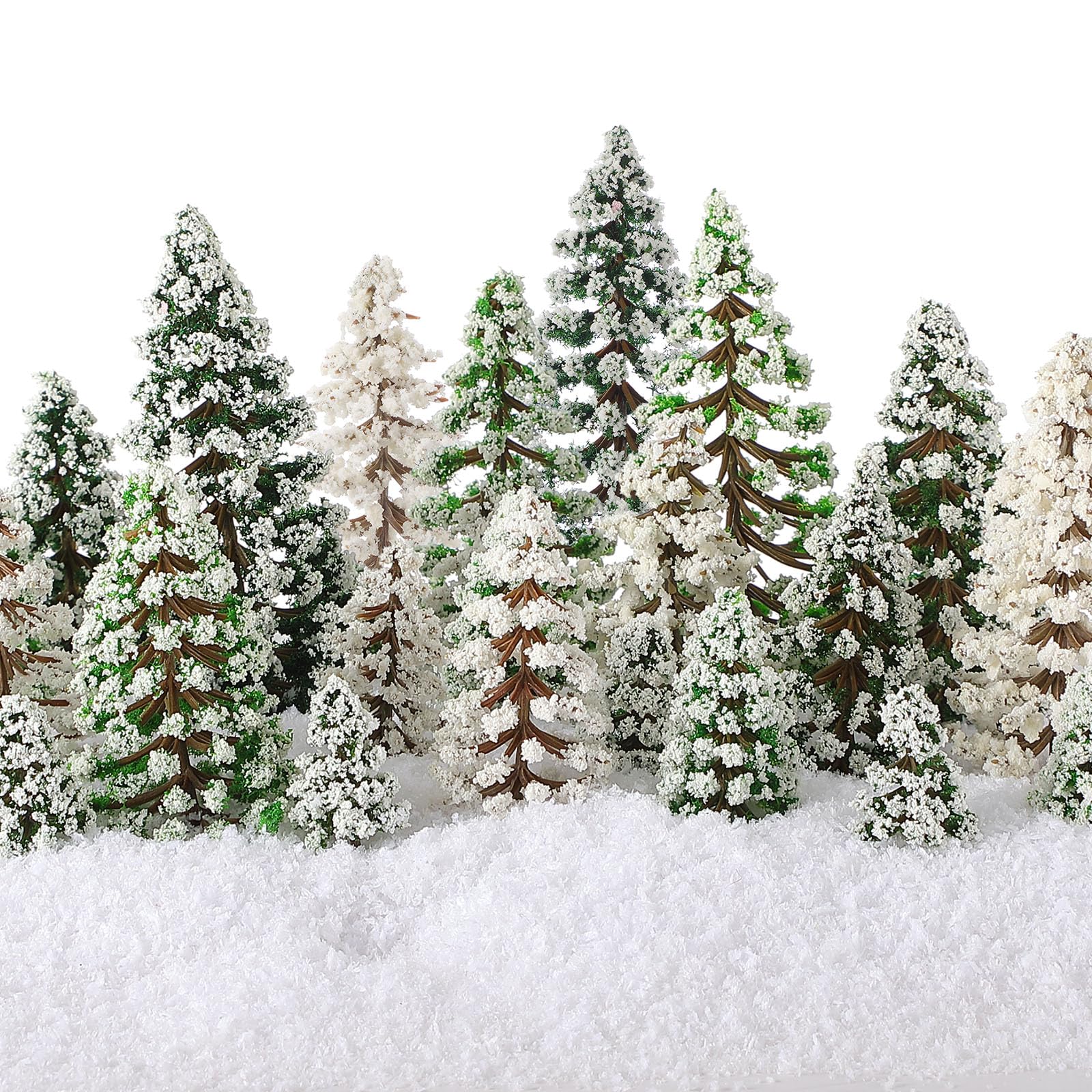 Skylety 35 Pcs Miniature Model Trees,Dark Green, Green, White,Snowy Cedar