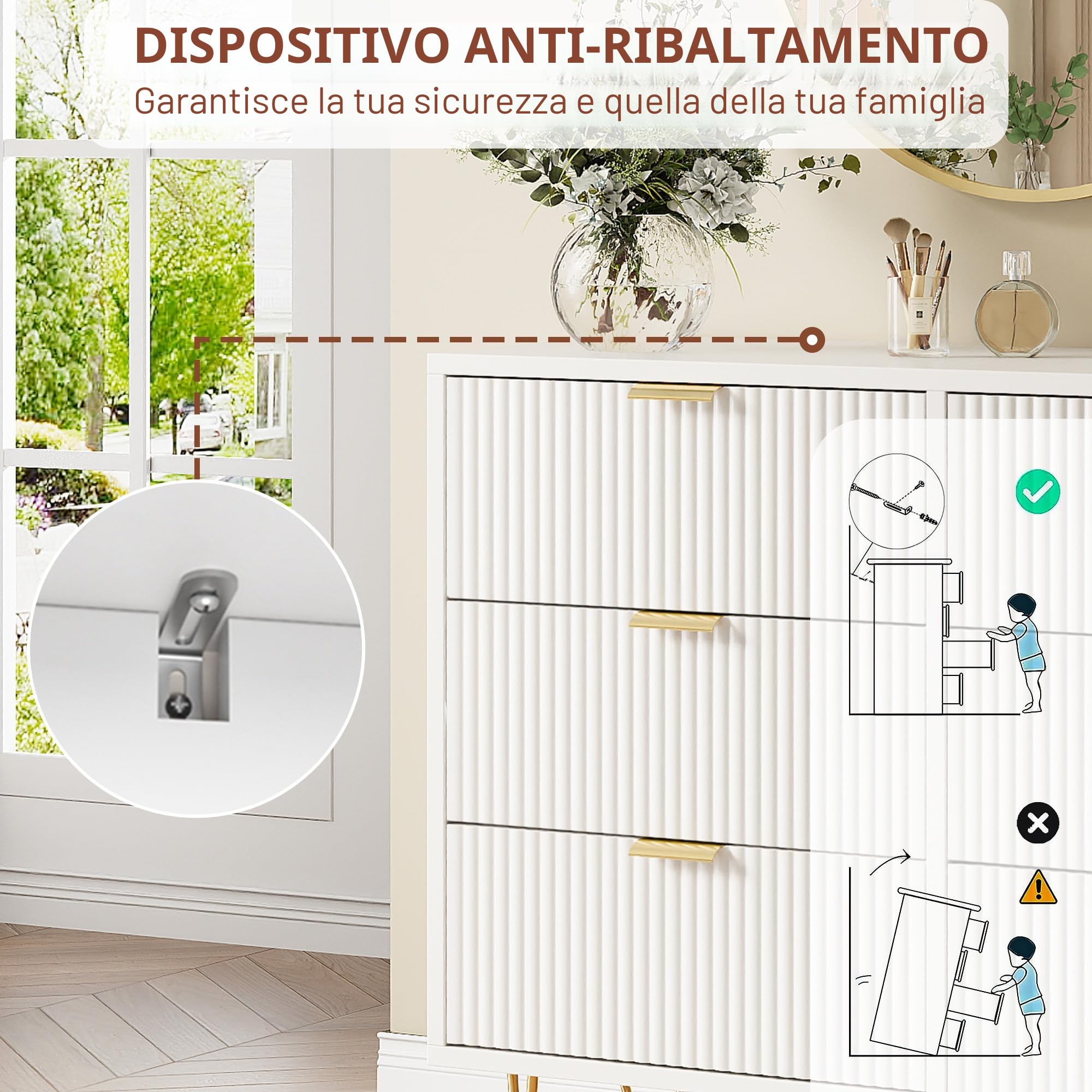 Cassettiera con 6 cassetti, cassettiera per camera da letto bianca, armadio a 6 cassetti, moderno, credenza mobile per soggiorno, camera da letto, sala da pranzo, 100 x 34 x 73 cm (bianca-A)