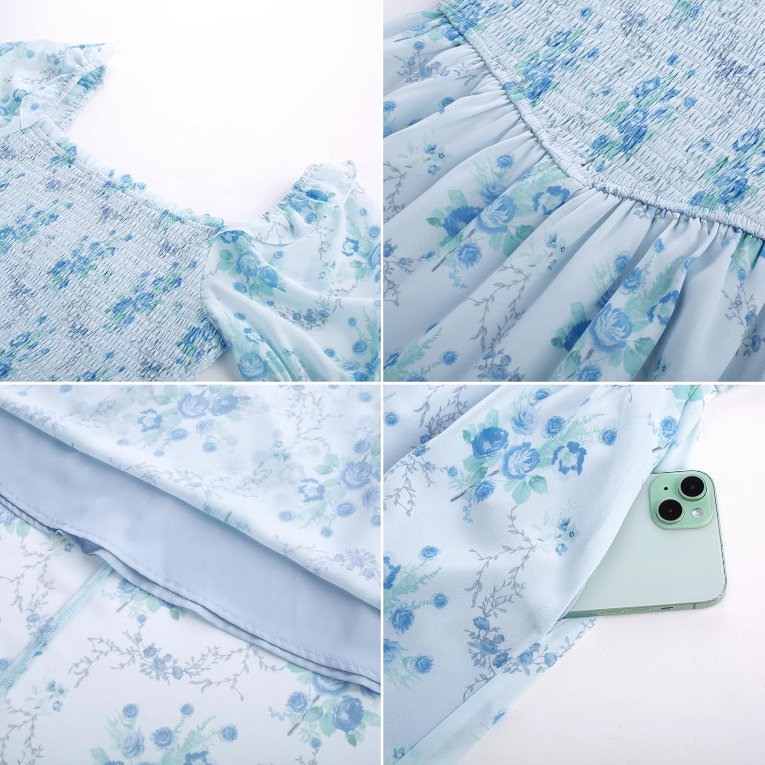 Scarlet Darkness Floral Dress for Women Summer Puff Sleeve Square Neck A Line Flowy Wedding Guest Tea Party Dresses - Image 5