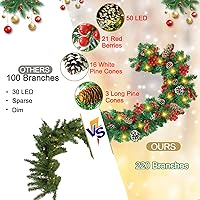 Vista 2 de Guirnalda de Navidad con luces guirnalda de pino decoraciones de Navidad para interiores funciona con pilas guirnaldas de Navidad artificiales