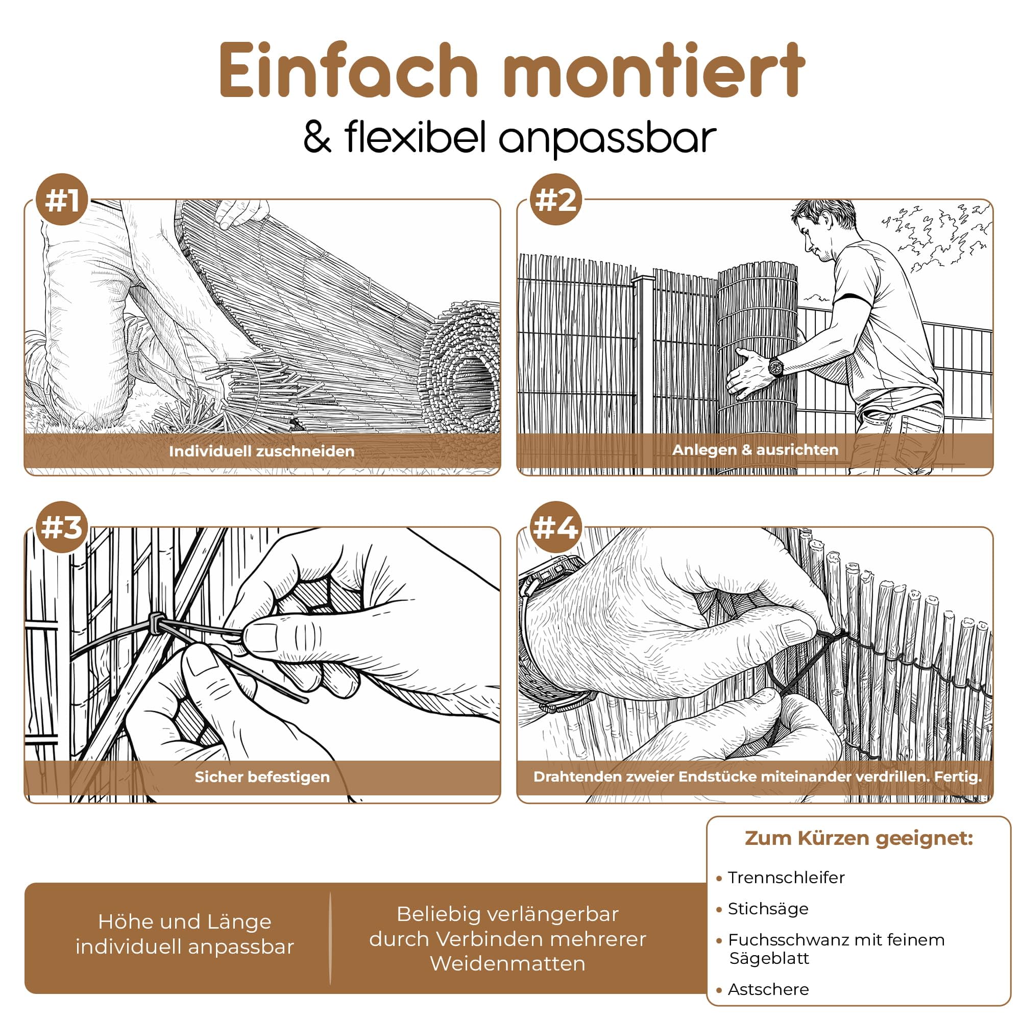 BooGardi Schilfmatte · Balkonsichtschutz in 12 Größen · Schilfrohrmatte 90x600 cm wetterfest · Balkon Sichtschutz Garten, Terrasse und Zaun · Sichtschutzmatte 90 cm hoch