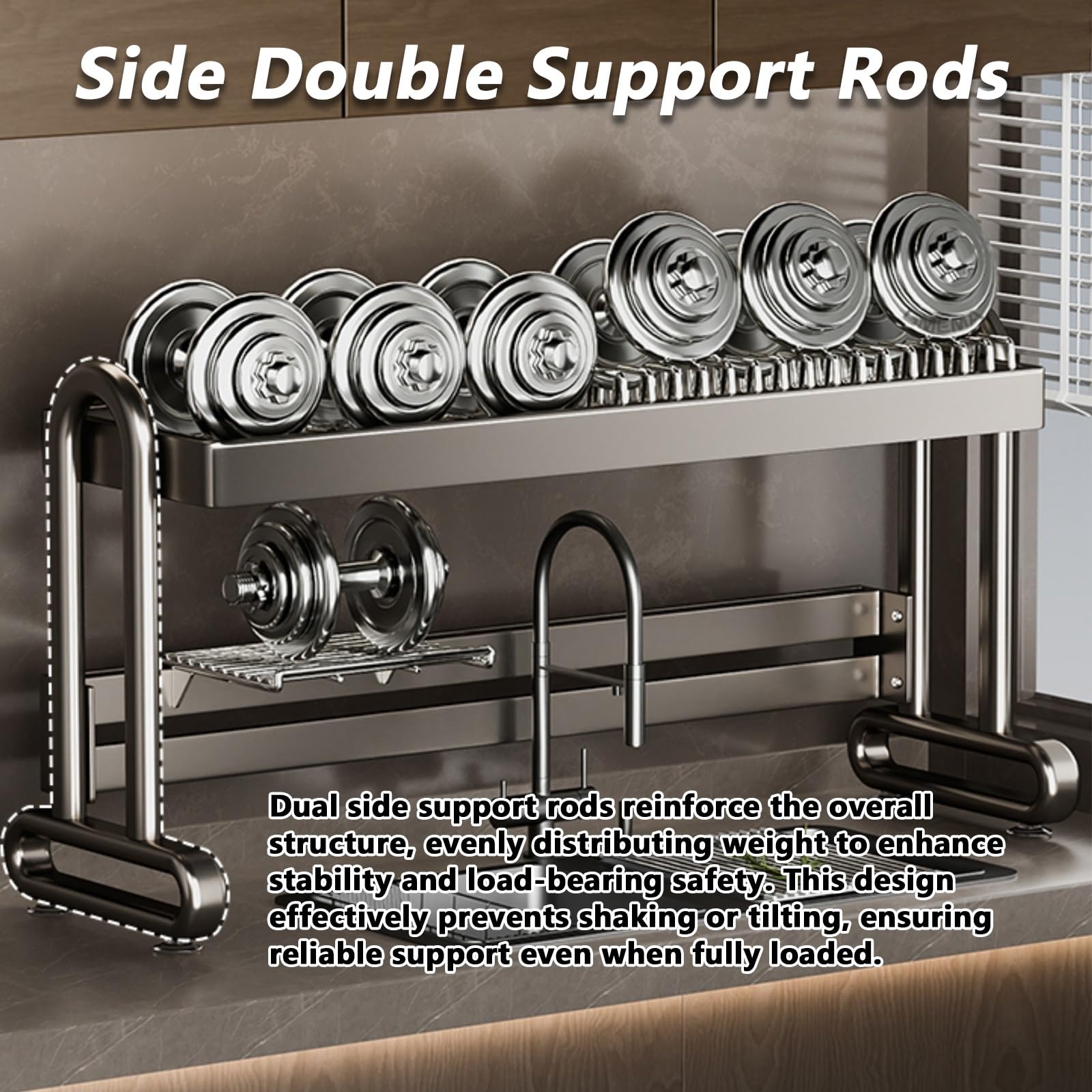Escurridor de Platos con Soporte para Cubiertos, Amplio y Compacto, Ideal para la encimera de la Cocina. Apto para Platos, ollas, sartenes, etc.