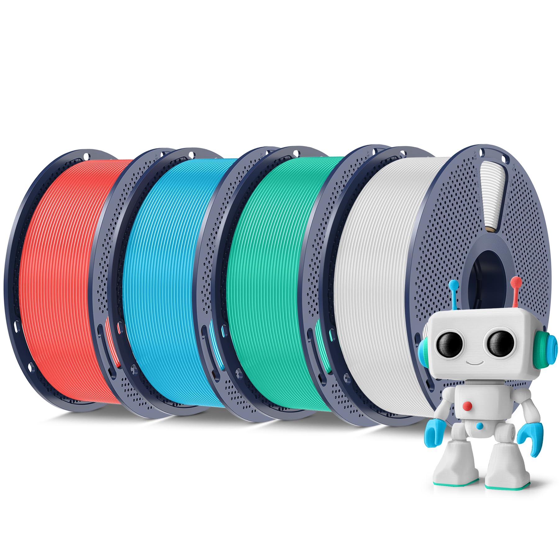 SUNLU 4KG Zestaw filamentu PLA High Speed Meta, filament PLA do drukarek 3D 1,75mm ±0,02mm, wytrzymalszy, czysto zwijany filament 3D, łącznie 4kg, 1kg na szpulę, Biały+Miętowy+Niebieski+Czerwony