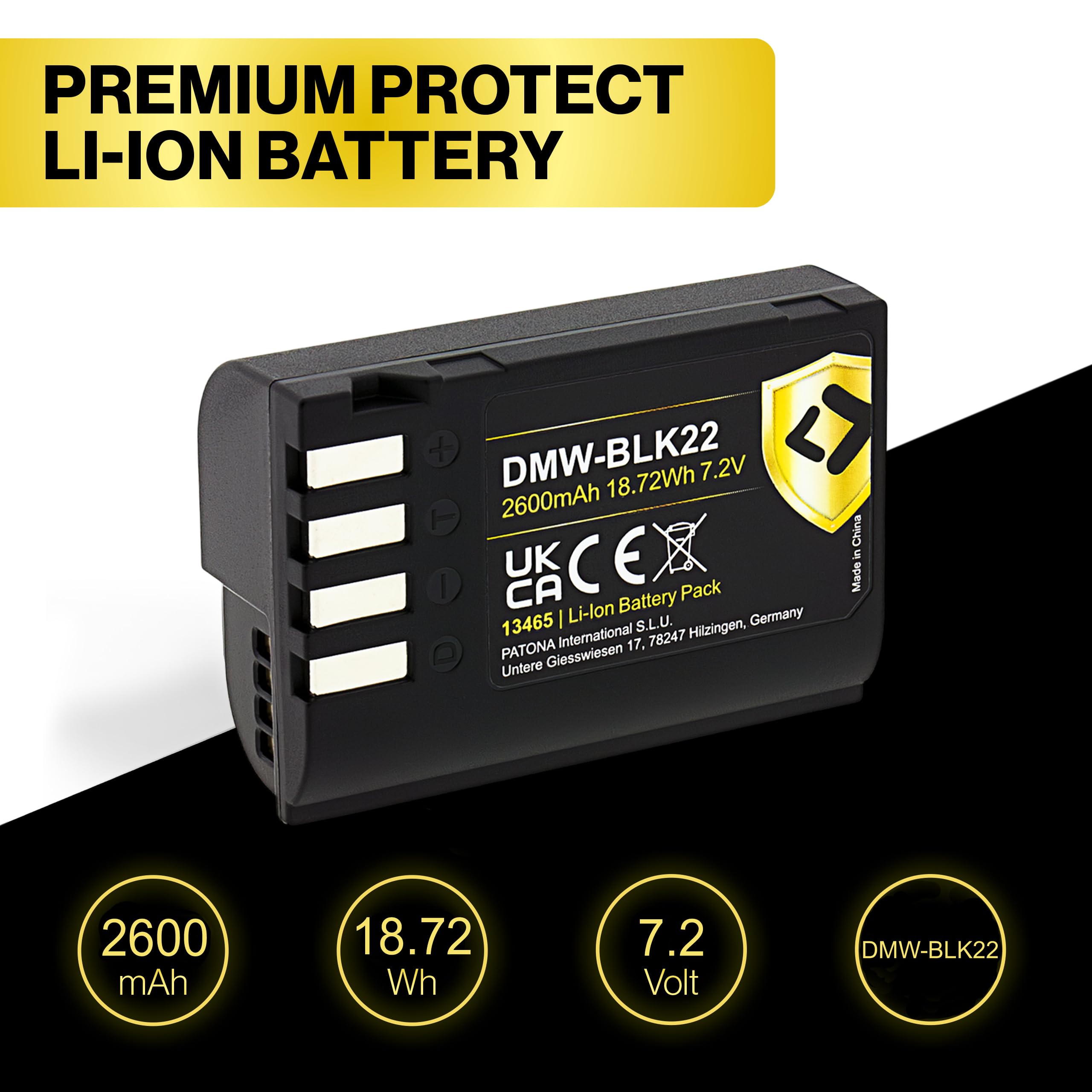 PATONA Chargeur LCD USB-C + 2X Protect Batterie DMW-BLK22 2600mAh – pour Panasonic Lumix S5 II/IIX S5 S9 G9 II GH7 GH6 GH5 – Set Complet avec capteur NTC