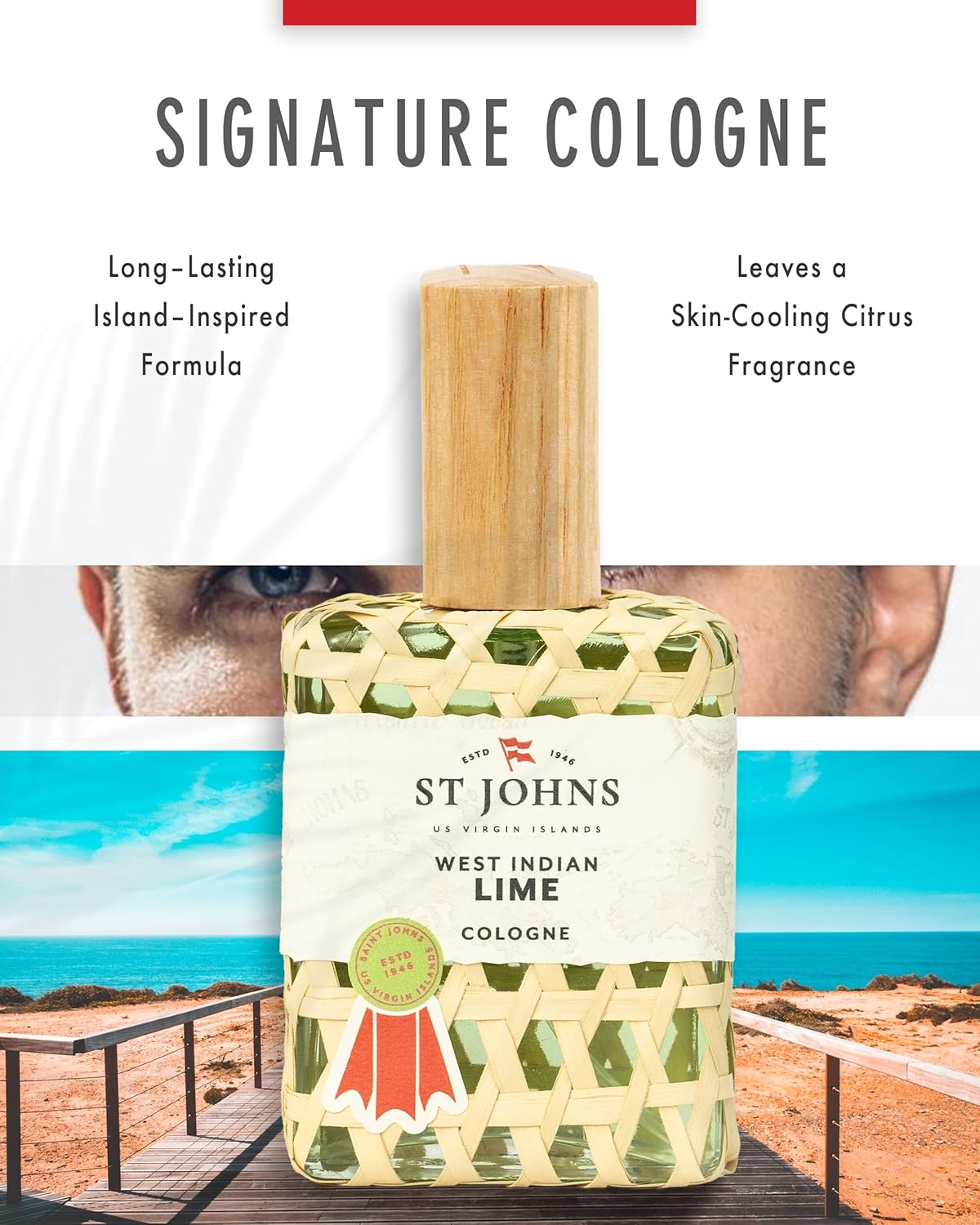 West Indian Lime Cologne for Men. 4 Oz Spray Cologne Fresh Lime in Signature Bottle. St Johns Fragrance Company